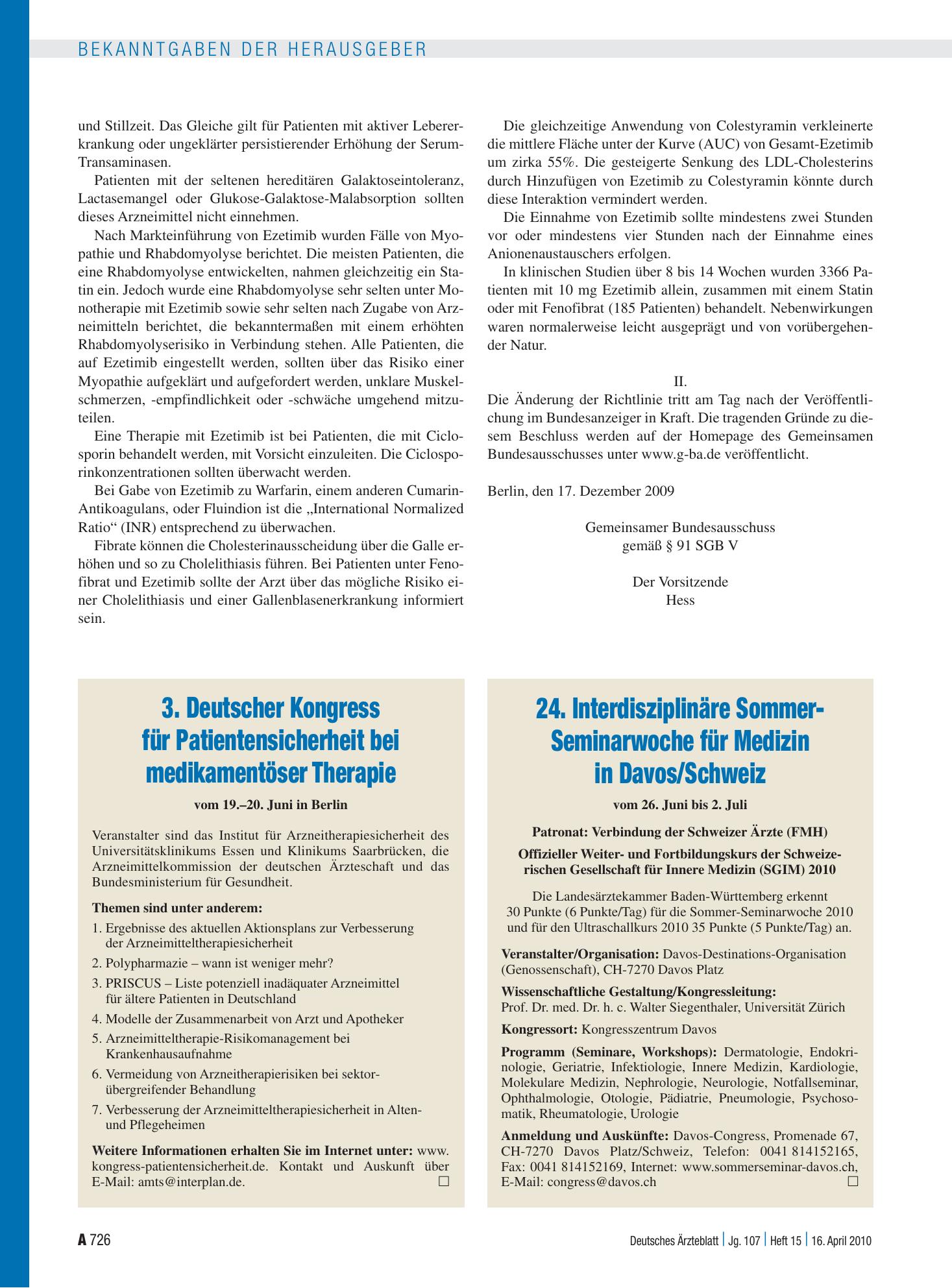 Vorschauseite 1: 3. Deutscher Kongress für Patientensicherheit bei medikamentöser Therapie vom 19.–20. Juni in Berlin – Deutsches Ärzteblatt