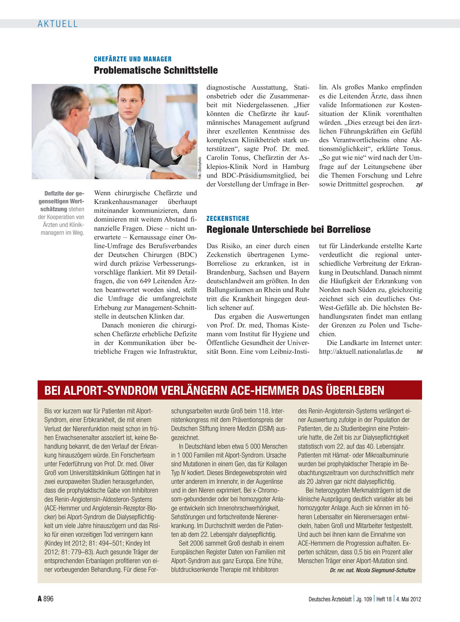 Vorschauseite 1: Chefärzte und Manager: Problematische Schnittstelle – Deutsches Ärzteblatt