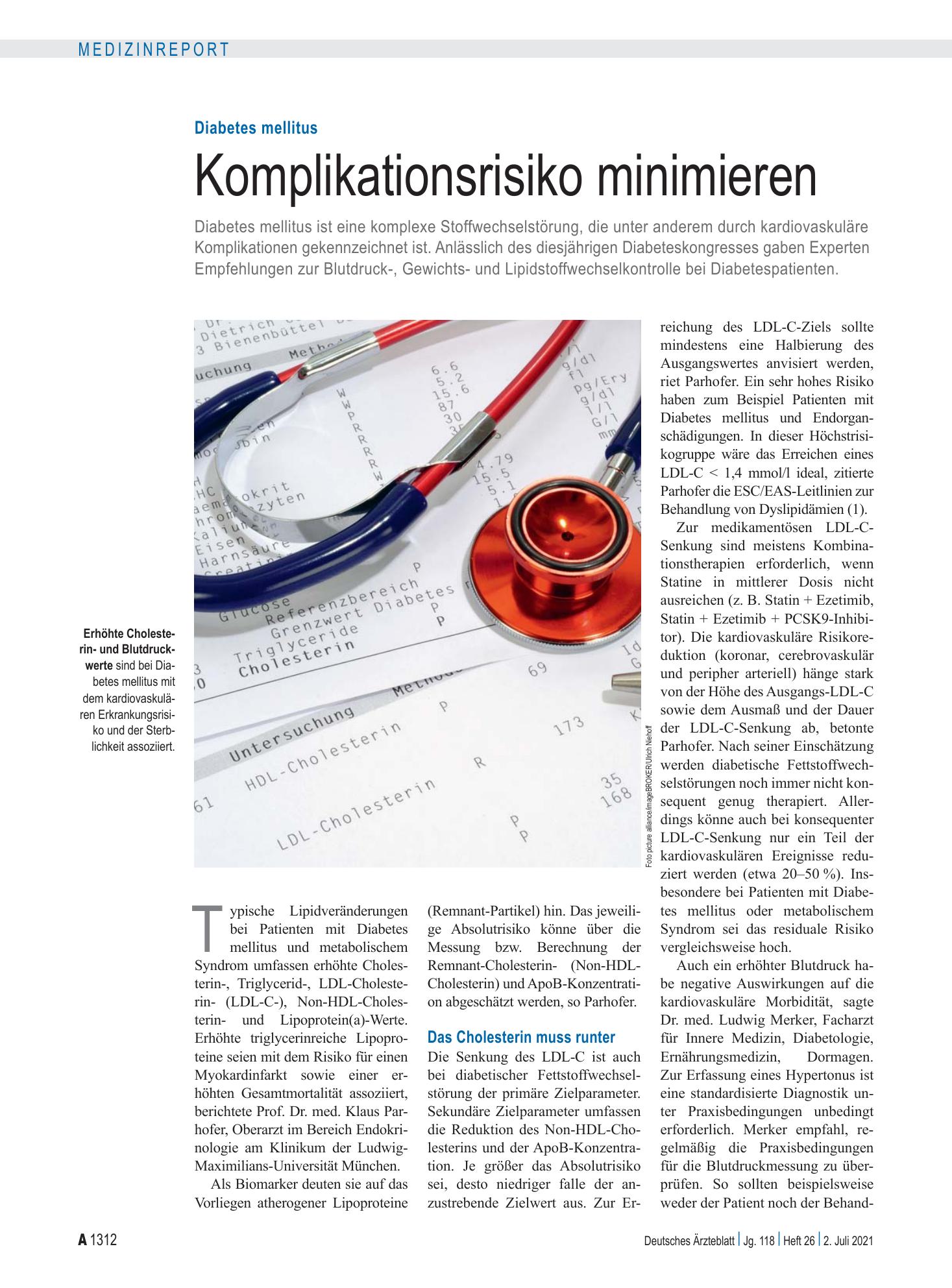Vorschauseite 1: Diabetes mellitus: Komplikationsrisiko minimieren – Deutsches Ärzteblatt