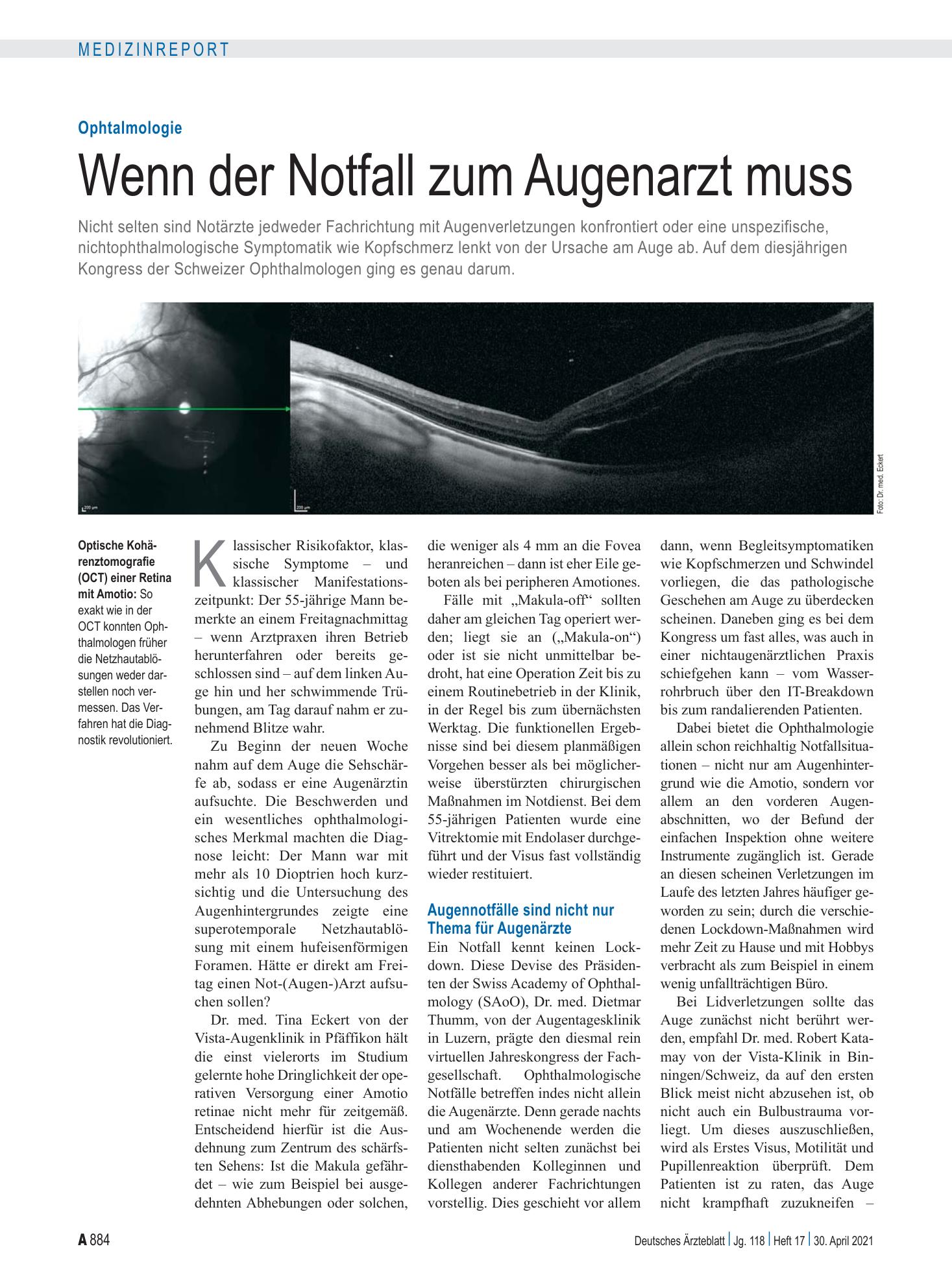 Vorschauseite 1: Ophtalmologie: Wenn der Notfall zum Augenarzt muss – Deutsches Ärzteblatt