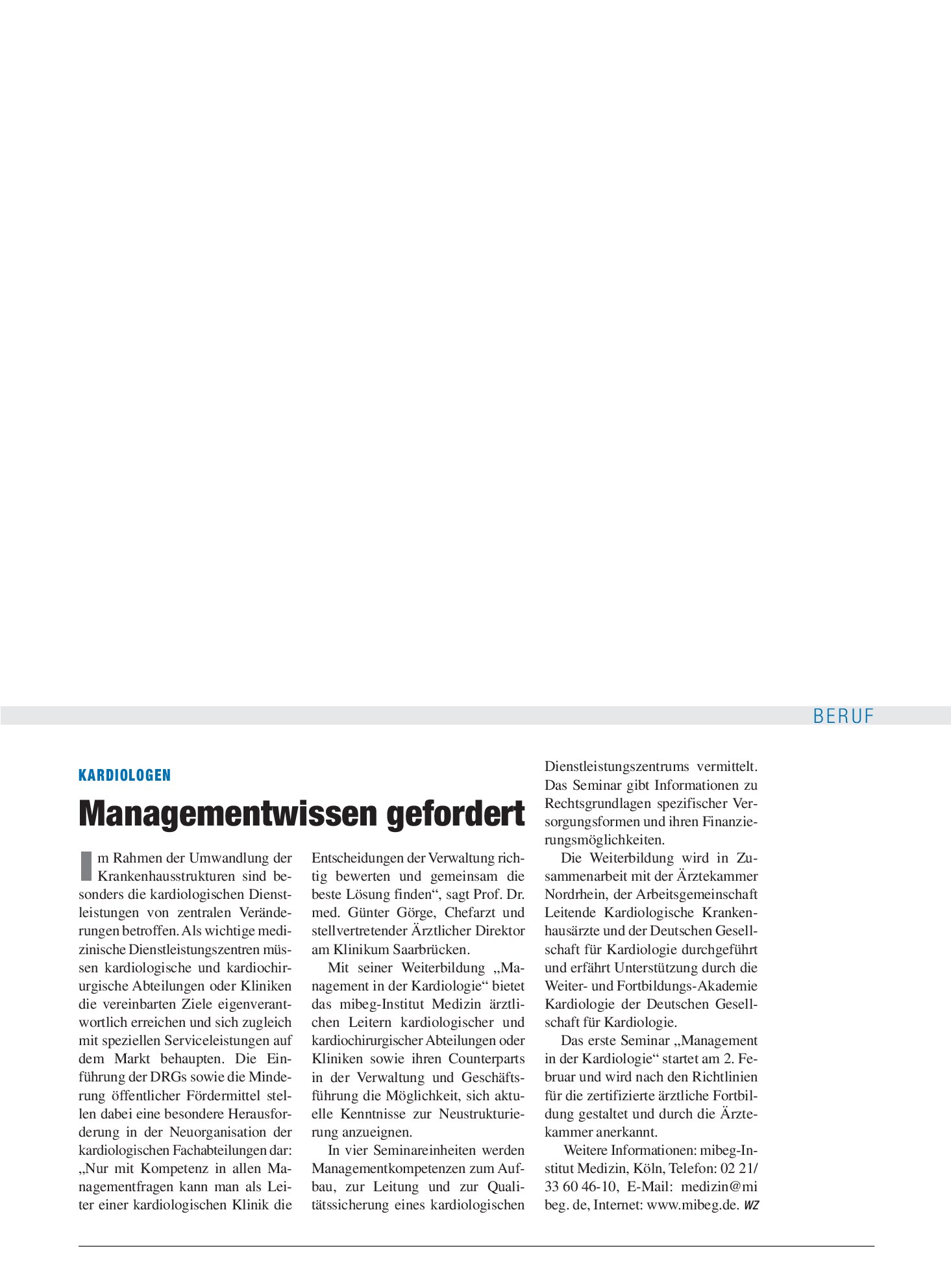 Vorschauseite 1: Kardiologen: Managementwissen gefordert – Deutsches Ärzteblatt