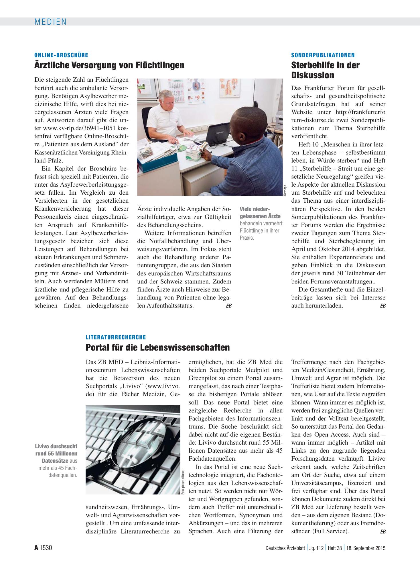 Vorschauseite 1: Sonderpublikationen: Sterbehilfe in der Diskussion – Deutsches Ärzteblatt