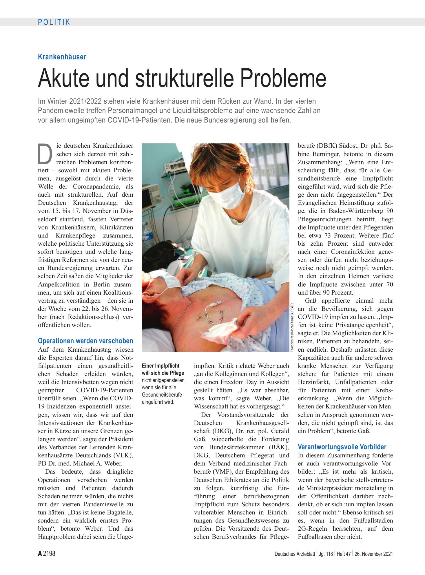 Vorschauseite 1: Krankenhäuser: Akute und strukturelle Probleme – Deutsches Ärzteblatt