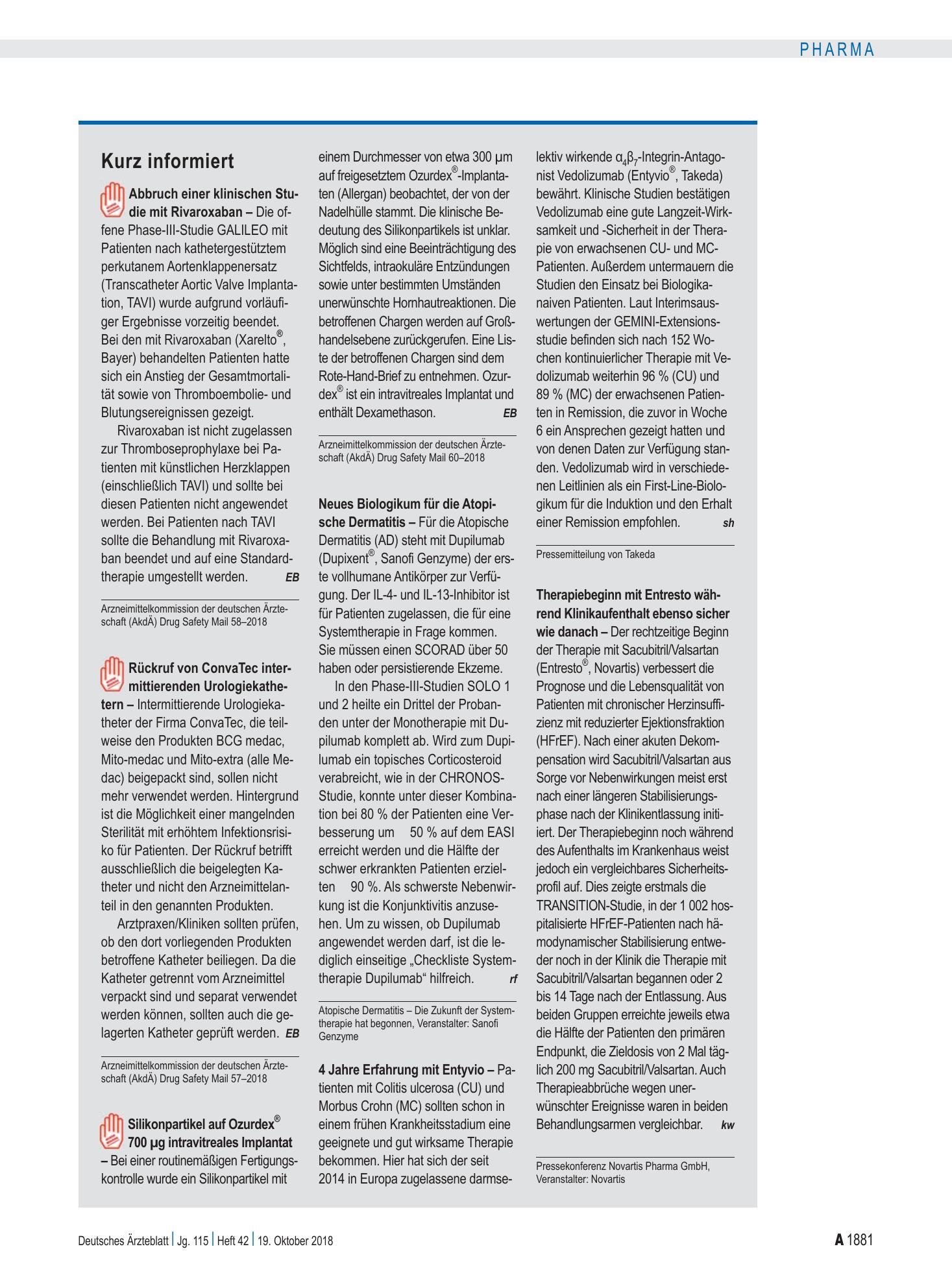 Vorschauseite 1: Kurz informiert – Deutsches Ärzteblatt