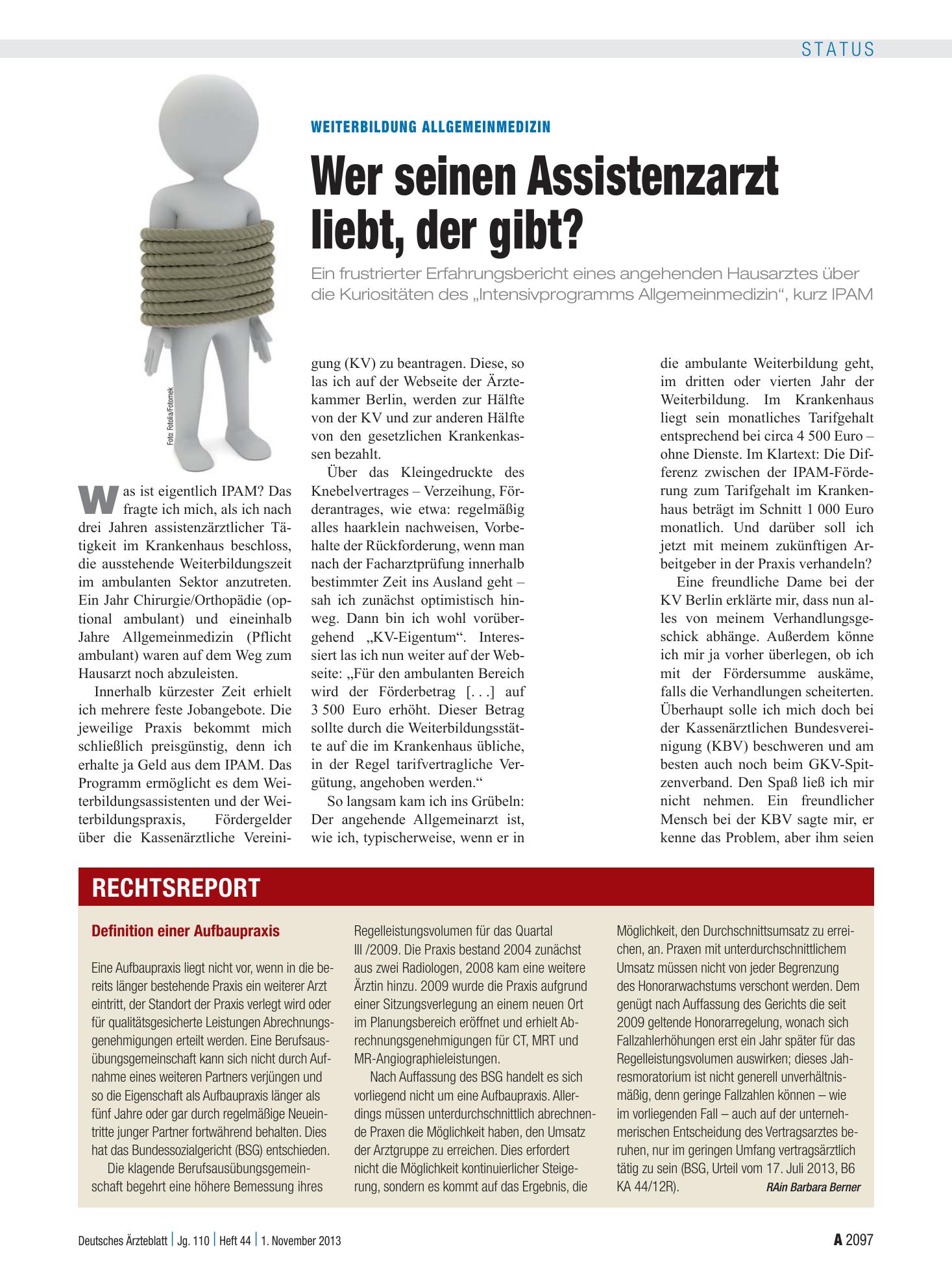 Vorschauseite 1: Definition einer Aufbaupraxis – Deutsches Ärzteblatt