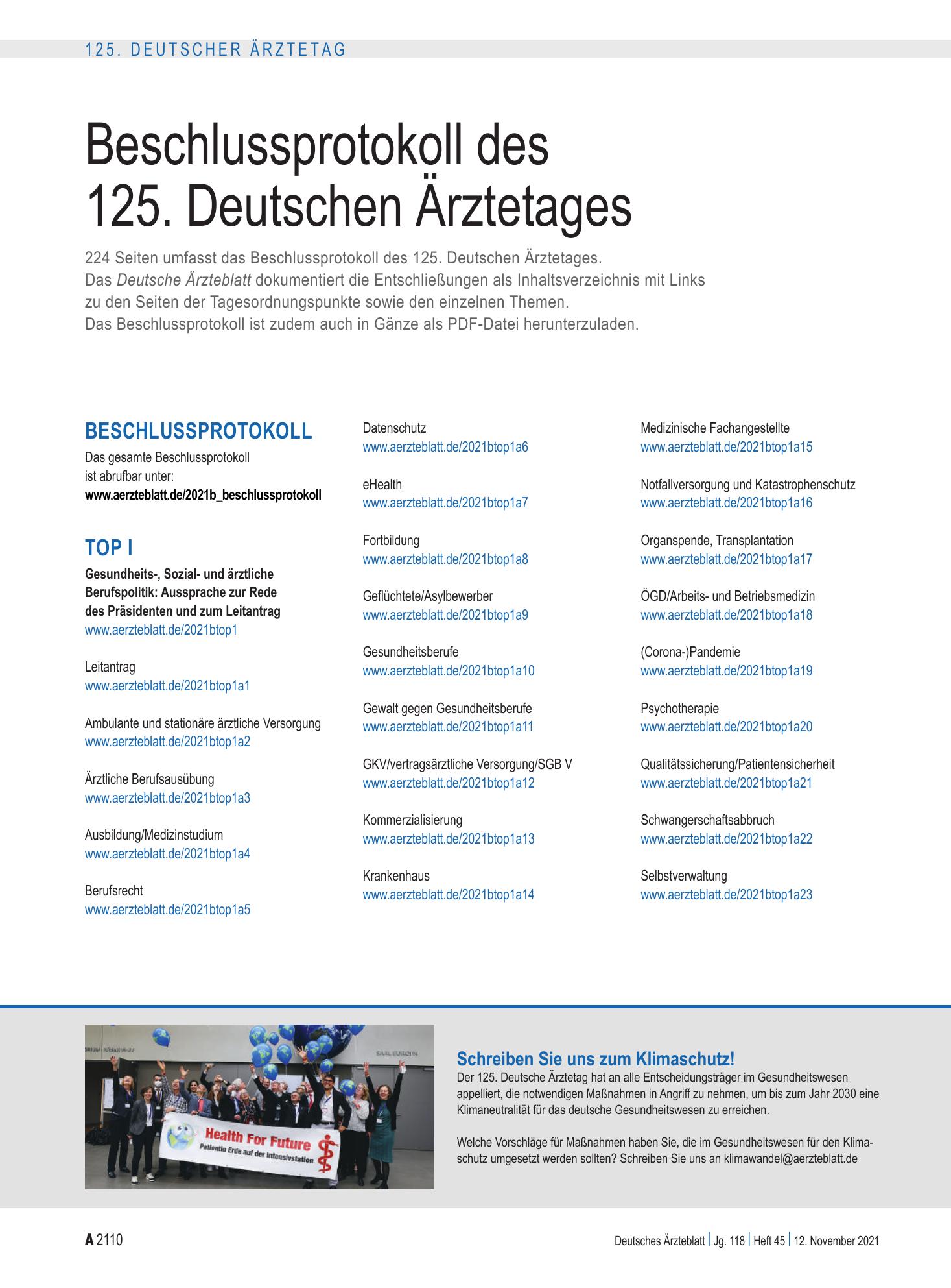 Vorschauseite 1: Beschlussprotokoll des 125. Deutschen Ärztetages – Deutsches Ärzteblatt