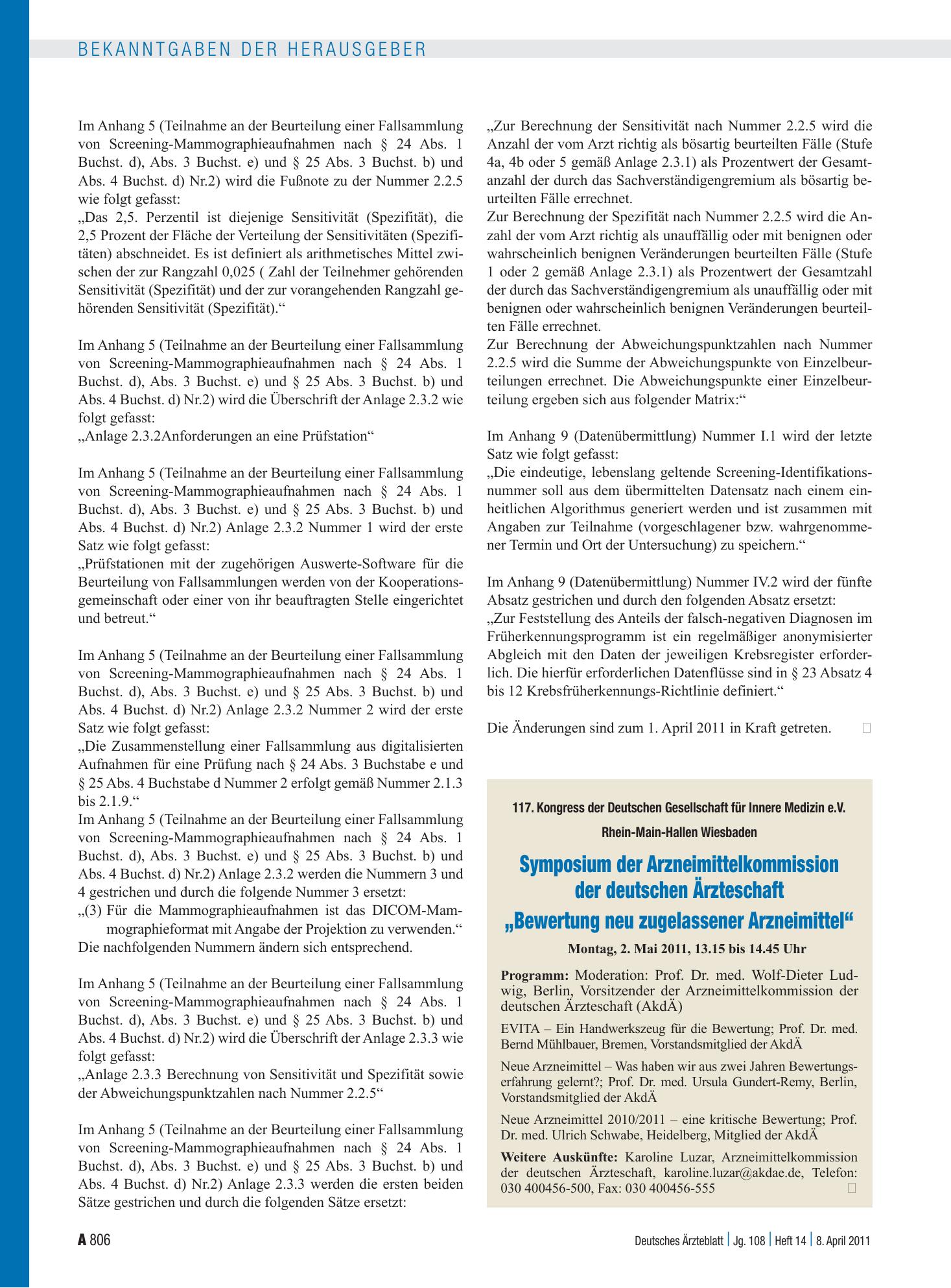 Vorschauseite 1: Symposium der Arzneimittelkommission der deutschen Ärzteschaft „Bewertung neu zugelassener Arzneimittel“ – Deutsches Ärzteblatt