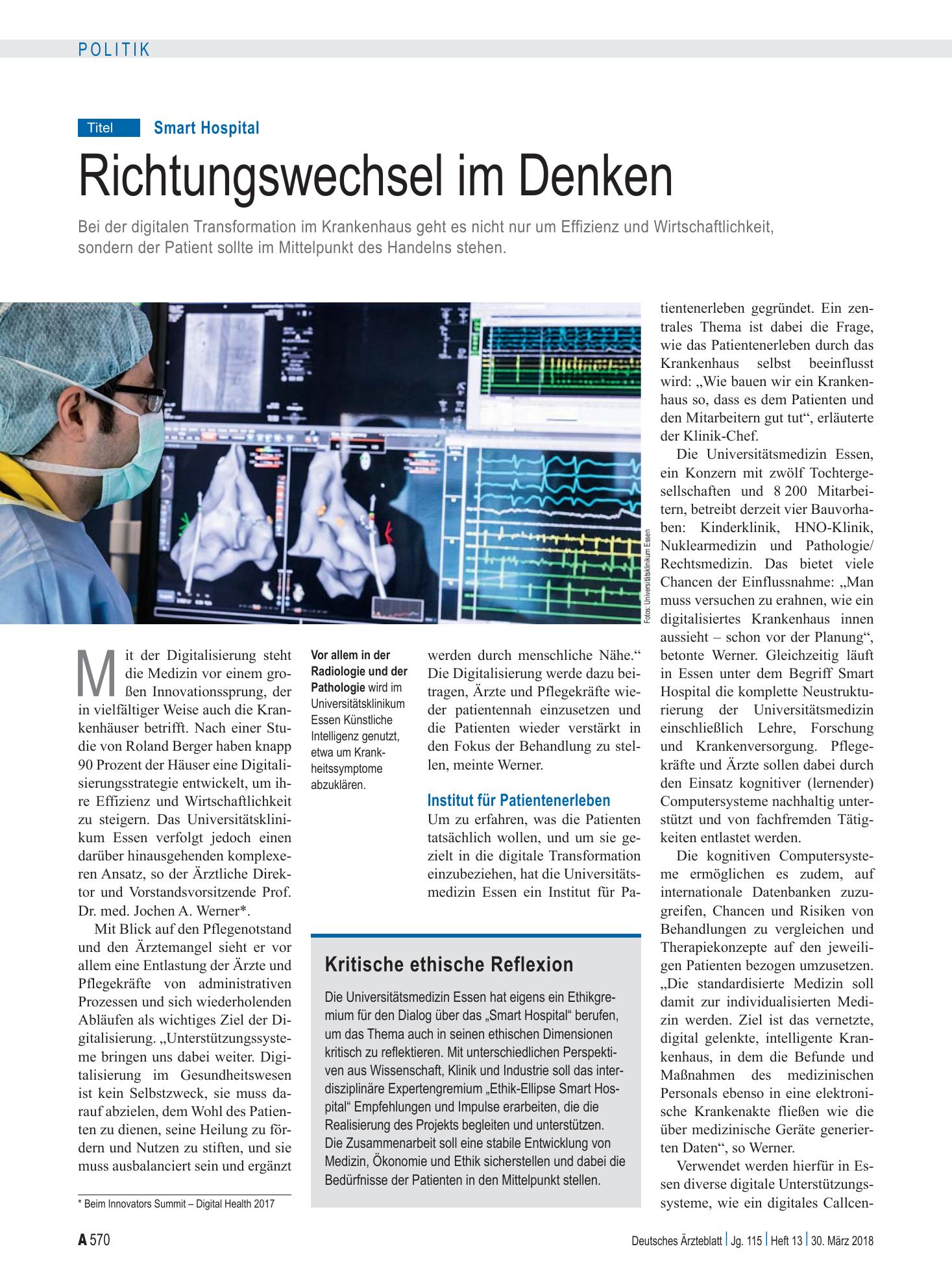 Vorschauseite 1: Smart Hospital: Richtungswechsel im Denken – Deutsches Ärzteblatt