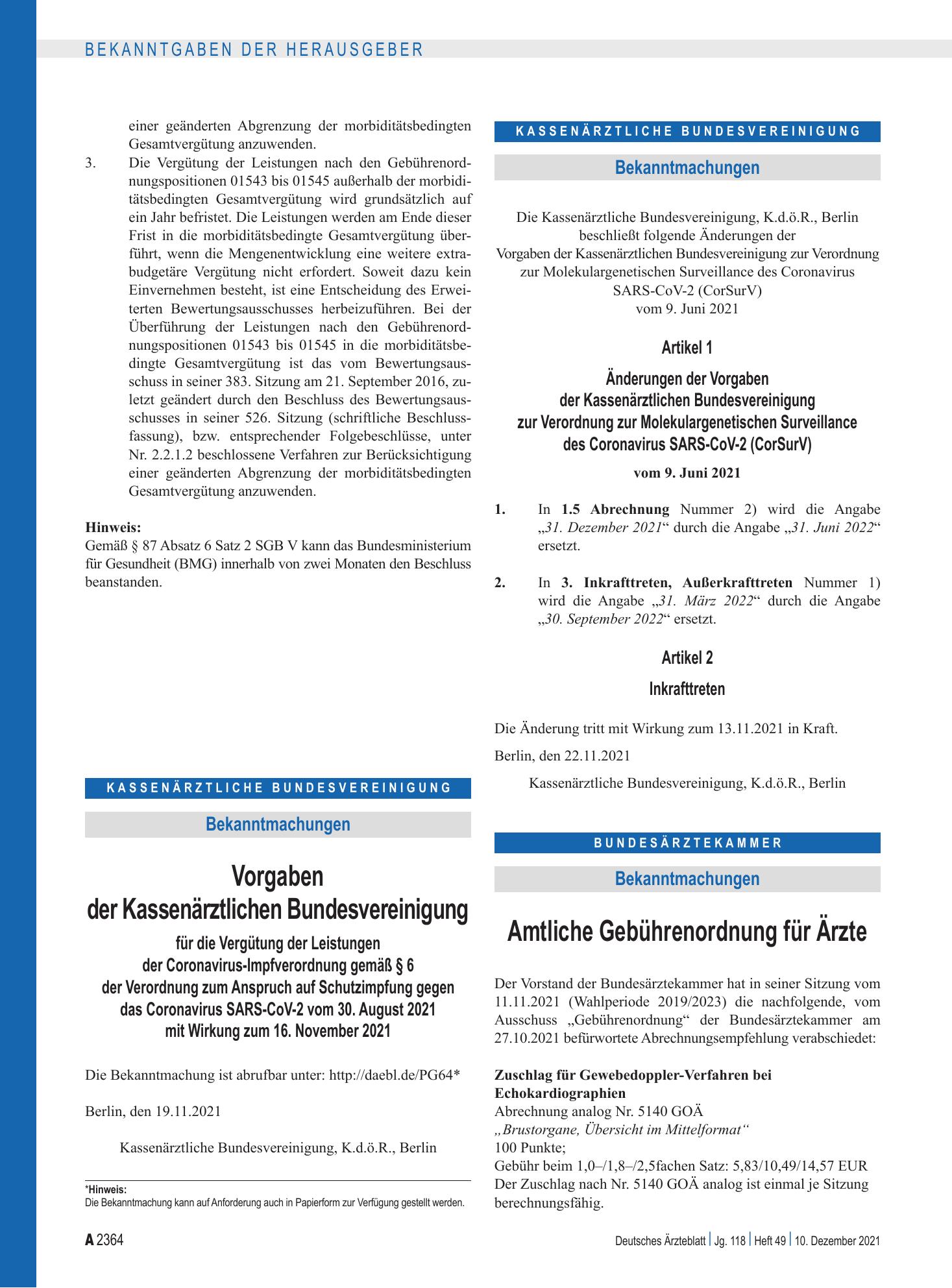 Vorschauseite 1: Amtliche Gebührenordnung für Ärzte – Deutsches Ärzteblatt