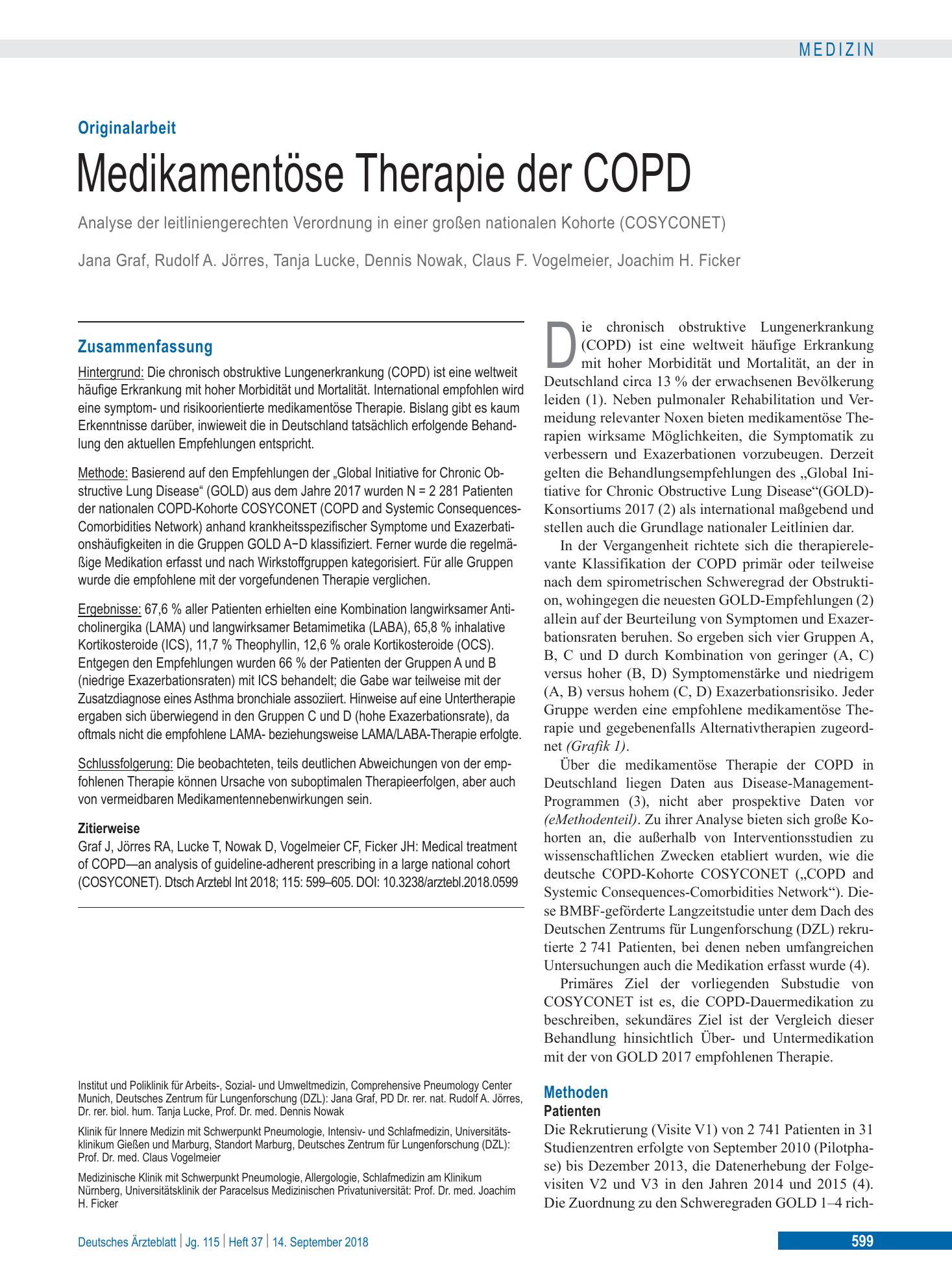 Vorschauseite 1: Medikamentöse Therapie der COPD – Deutsches Ärzteblatt