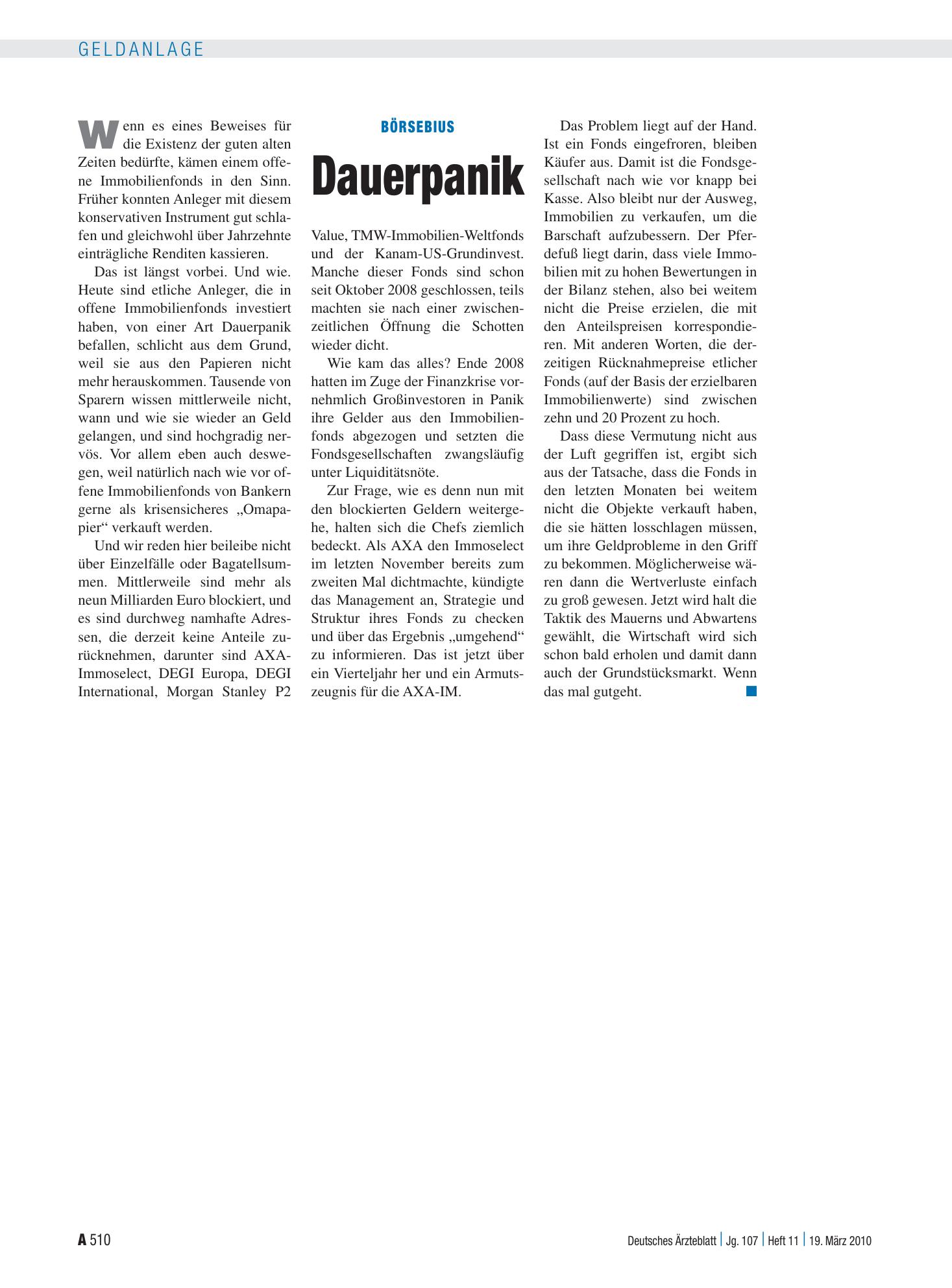 Vorschauseite 1: Börsebius: Dauerpanik – Deutsches Ärzteblatt