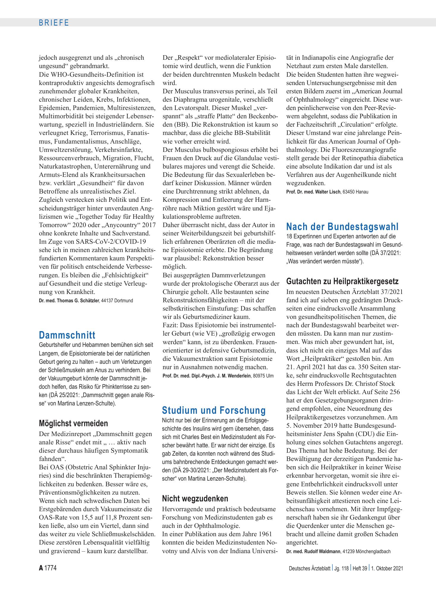 Vorschauseite 1: Dammschnitt: Möglichst vermeiden – Deutsches Ärzteblatt