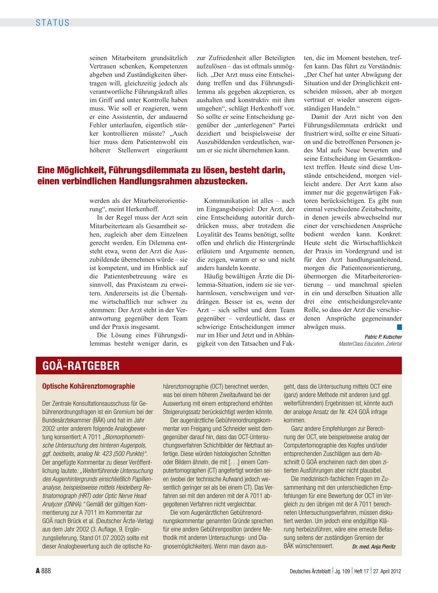 Vorschauseite 1: Optische Kohärenztomographie – Deutsches Ärzteblatt