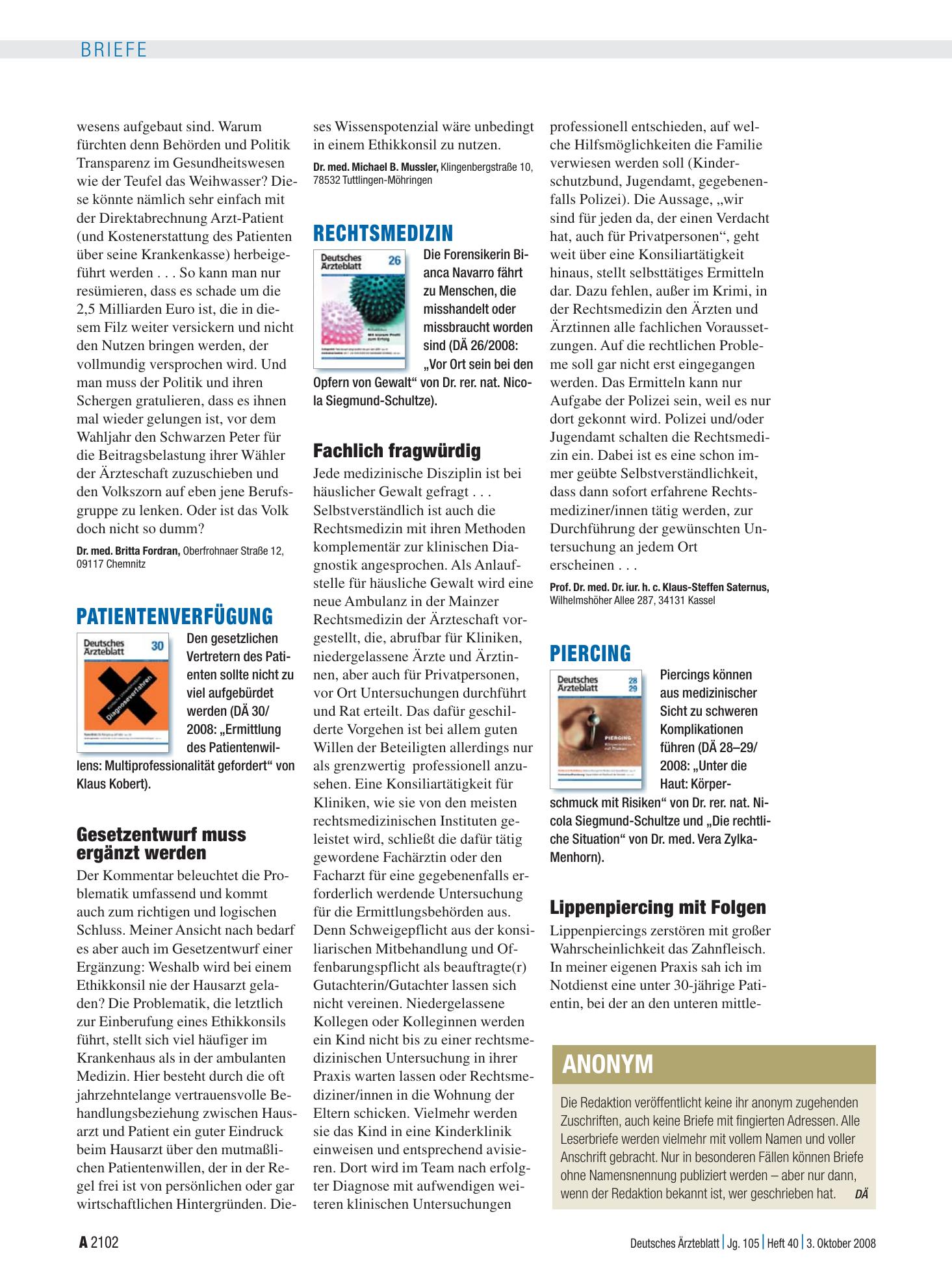 Vorschauseite 1: Piercing: Lippenpiercing mit Folgen – Deutsches Ärzteblatt