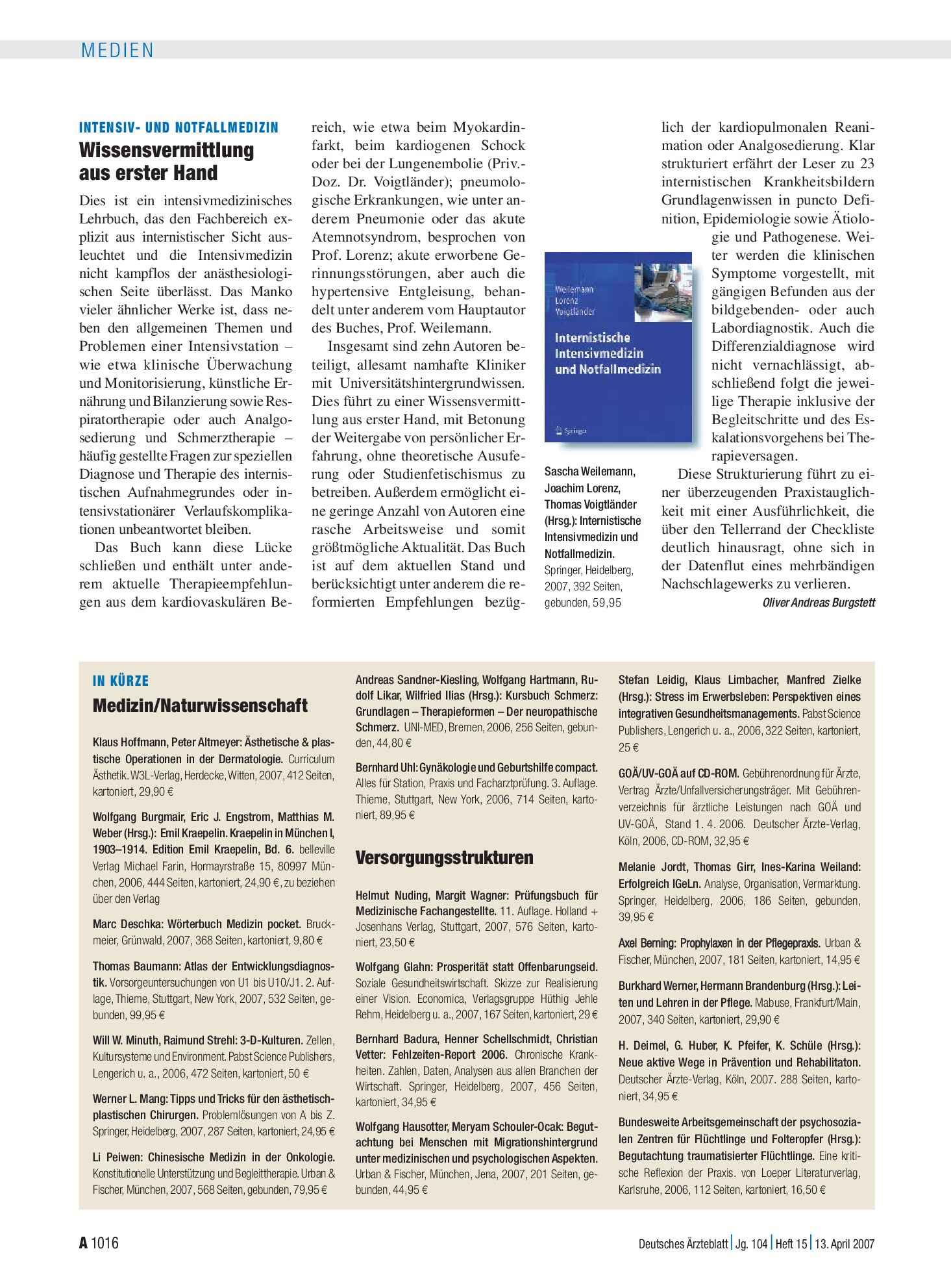 Vorschauseite 1: Internistische Intensivmedizin und Notfallmedizin – Deutsches Ärzteblatt