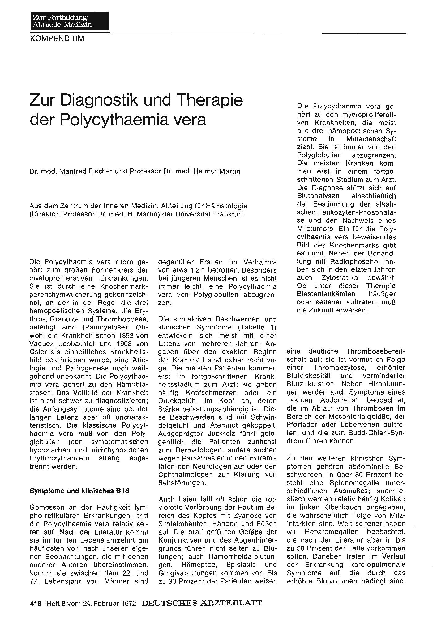 Vorschauseite 1: Zur Diagnostik und Therapie der Polycythaemia vera