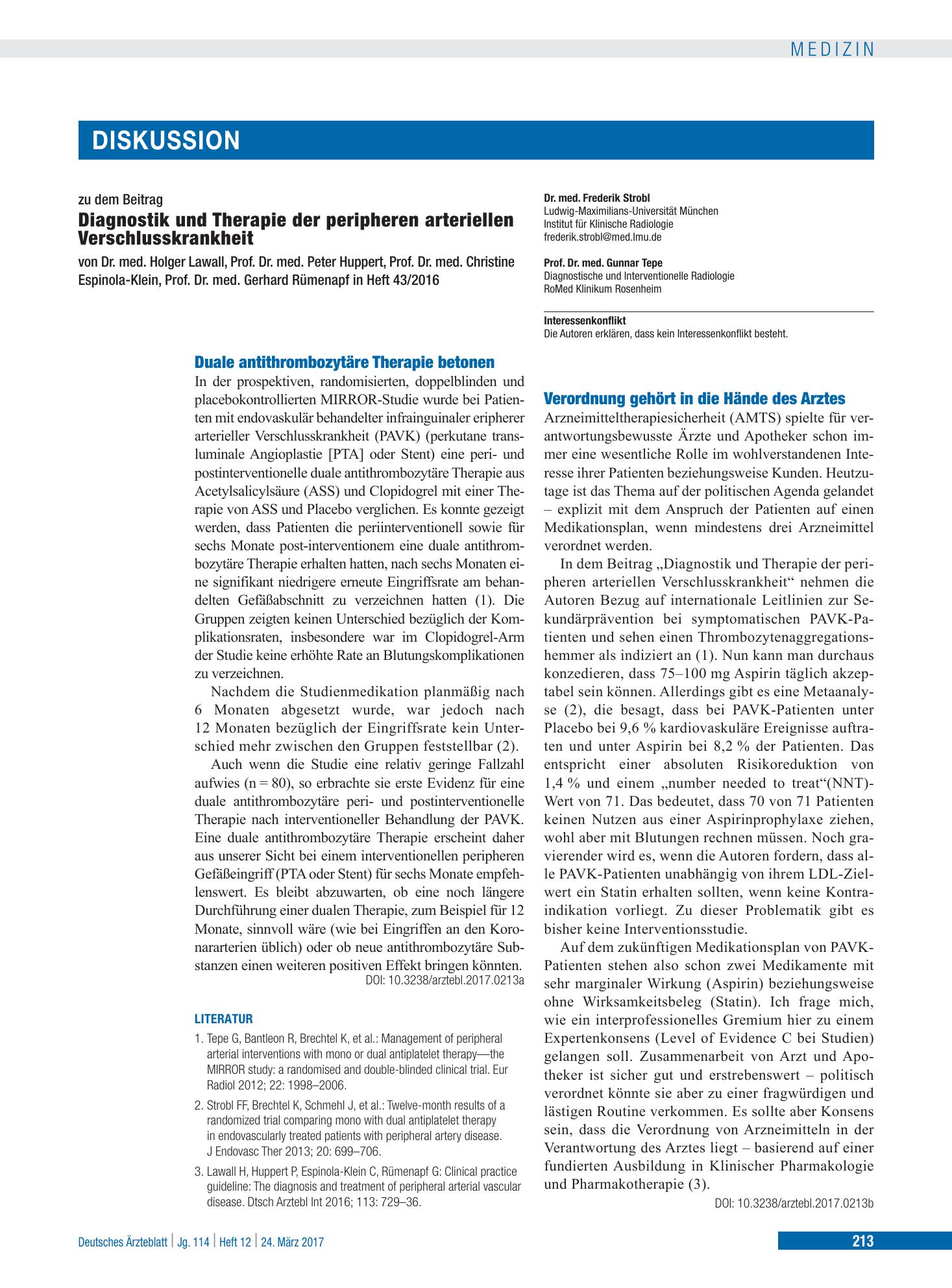 Vorschauseite 1: Duale antithrombozytäre Therapie betonen – Deutsches Ärzteblatt