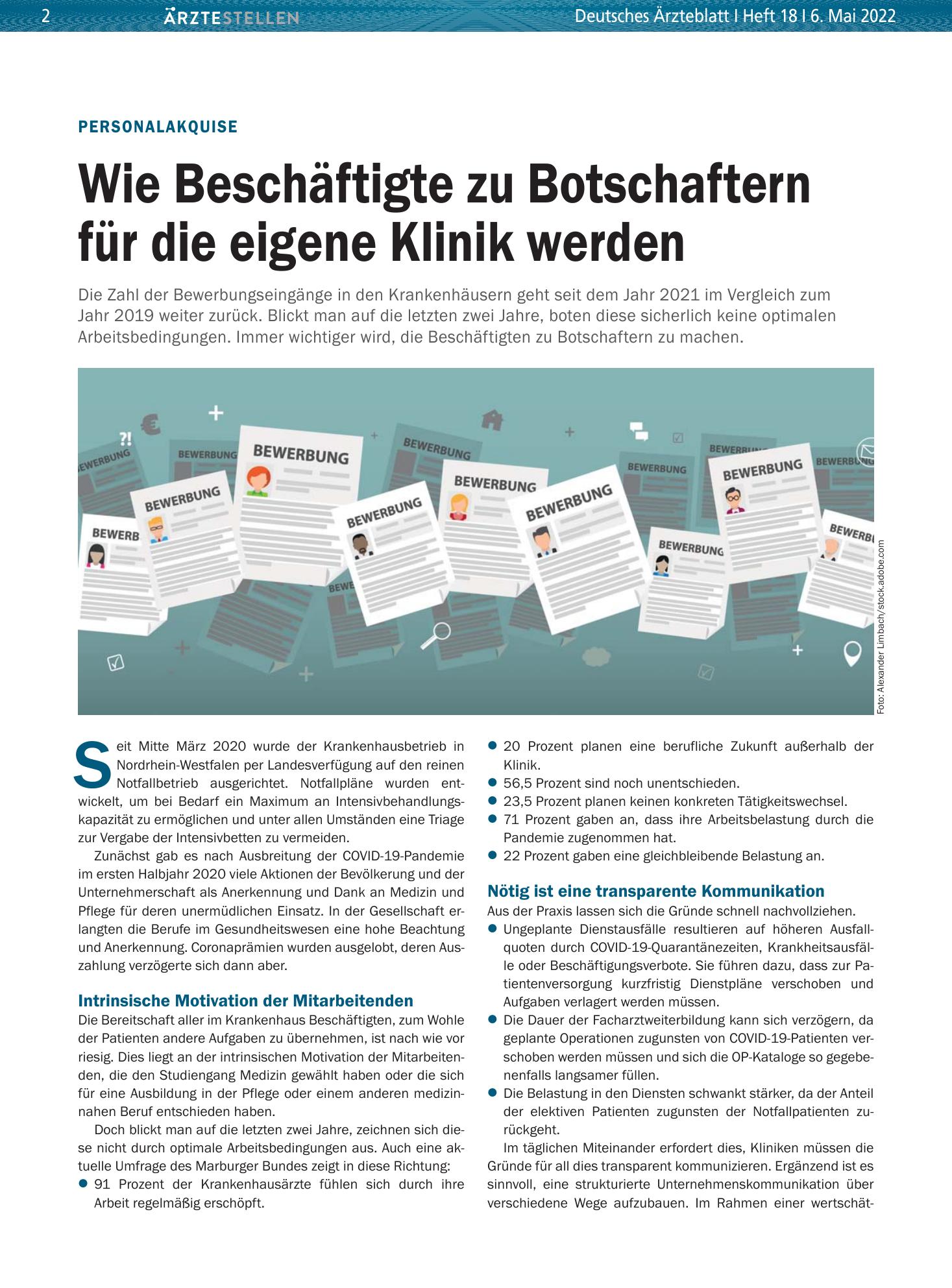 Vorschauseite 1: Personalakquise: Wie Beschäftigte zu Botschaftern für die eigene Klinik werden – Deutsches Ärzteblatt