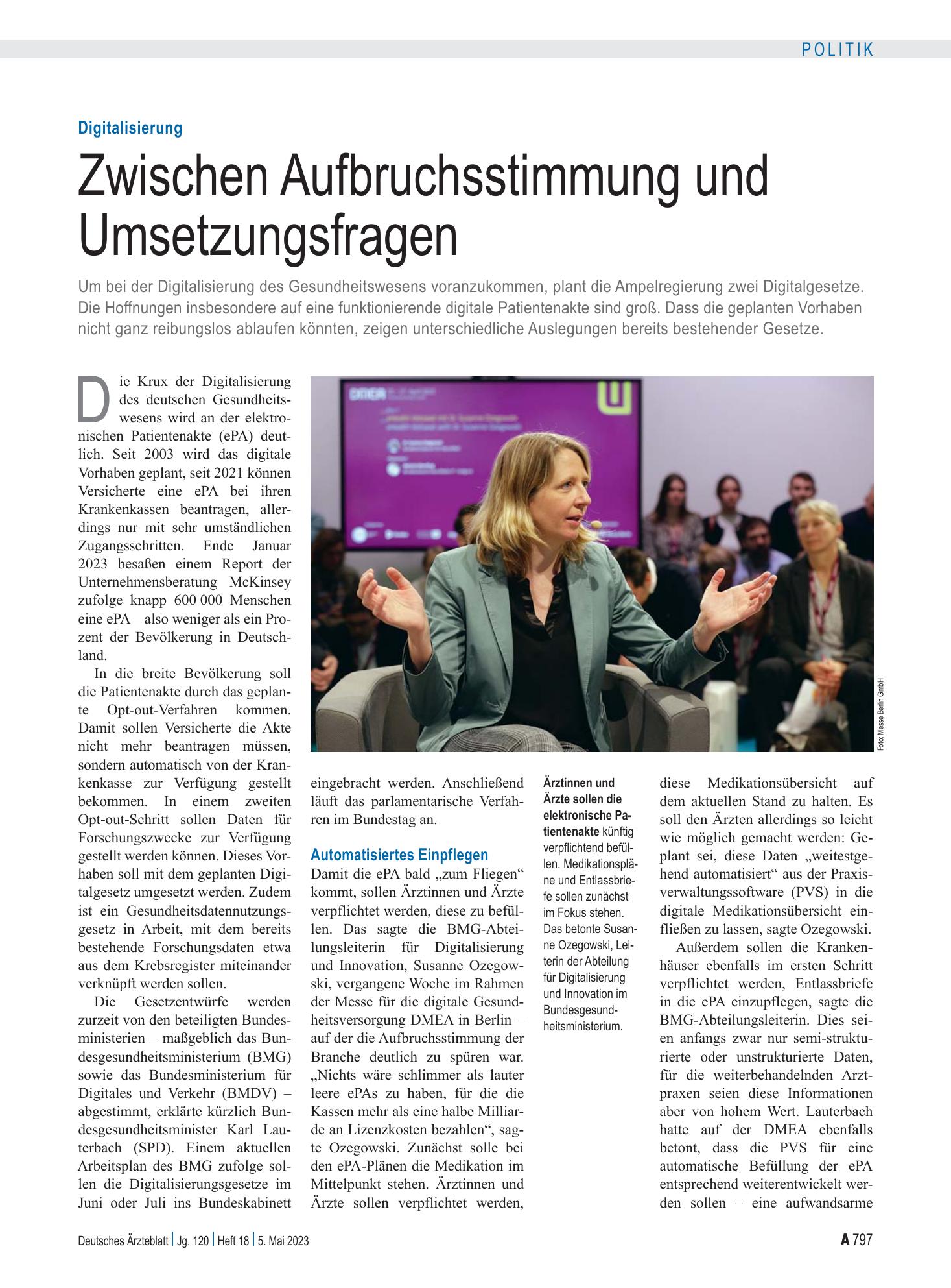Vorschauseite 1: Digitalisierung: Zwischen Aufbruchsstimmung und Umsetzungsfragen – Deutsches Ärzteblatt