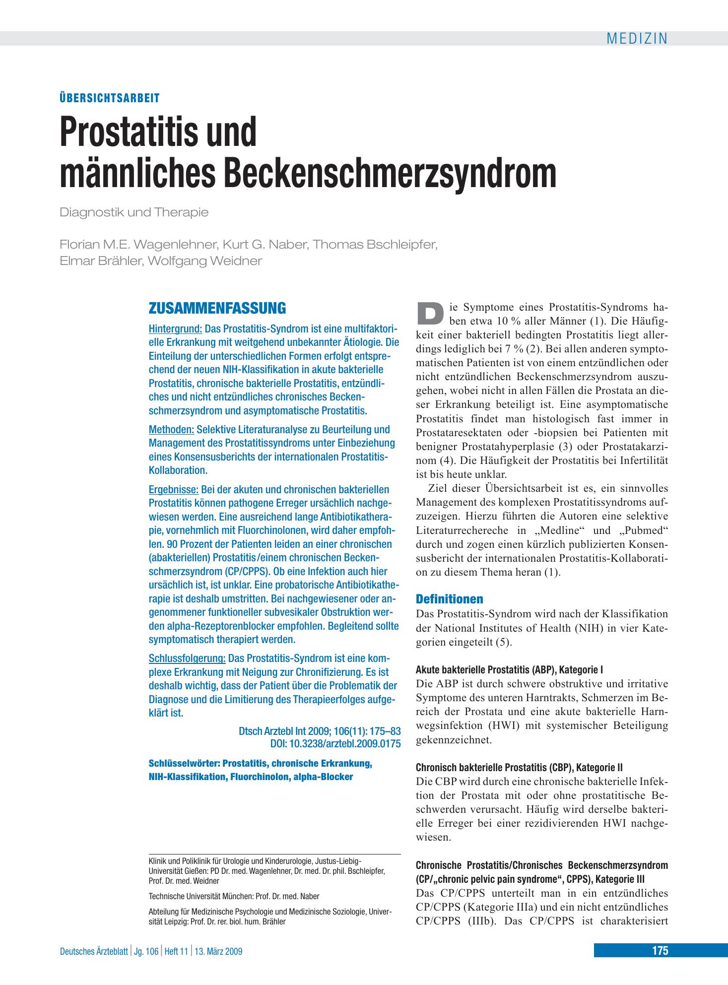 Vorschauseite 1: Prostatitis und männliches Beckenschmerzsyndrom – Deutsches Ärzteblatt