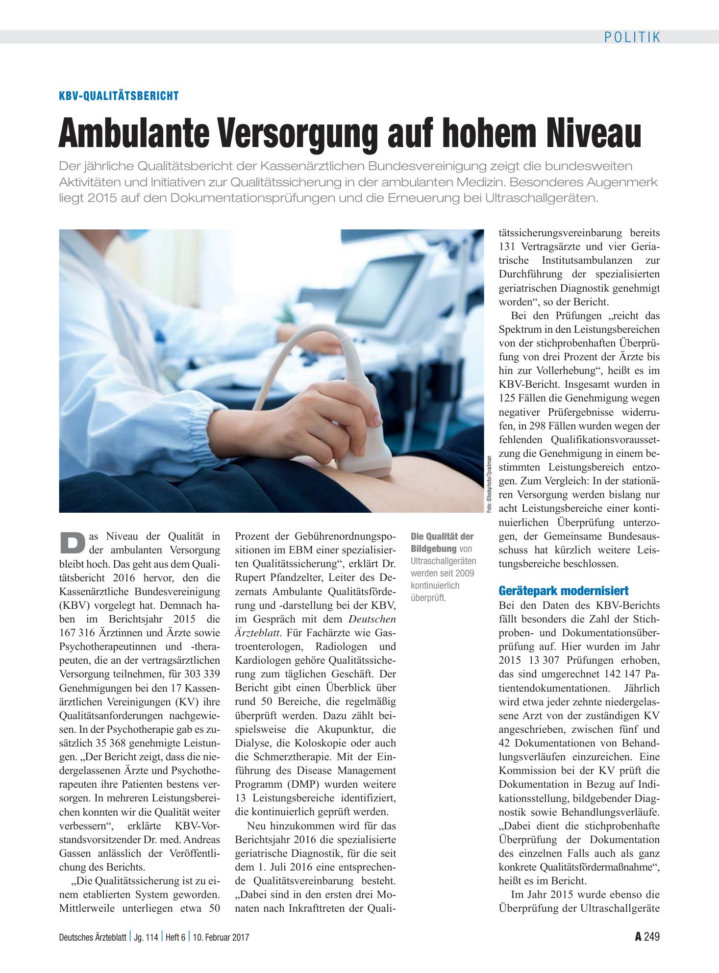 Vorschauseite 1: KBV-Qualitätsbericht: Ambulante Versorgung auf hohem Niveau – Deutsches Ärzteblatt