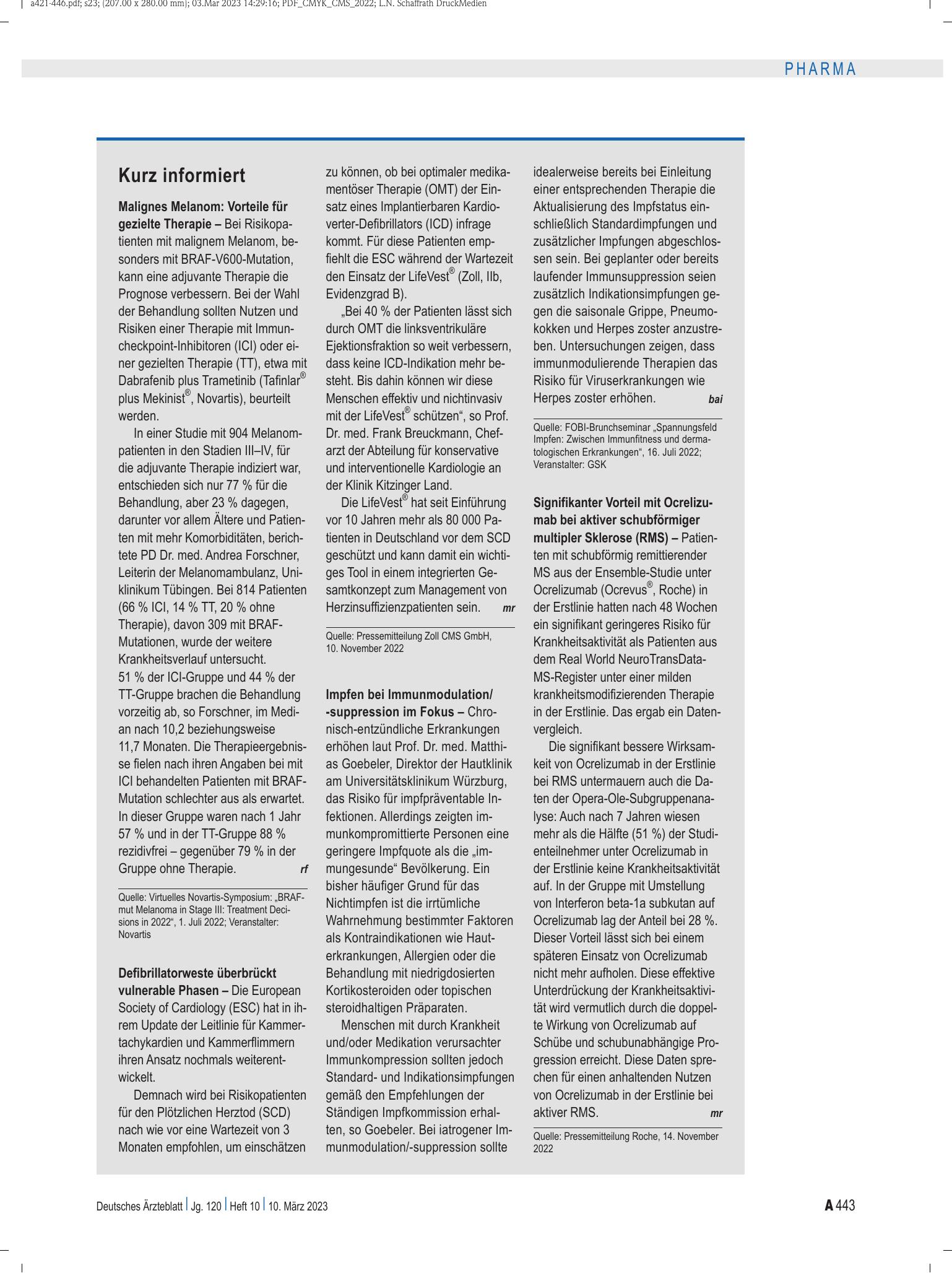 Vorschauseite 1: Kurz informiert – Deutsches Ärzteblatt