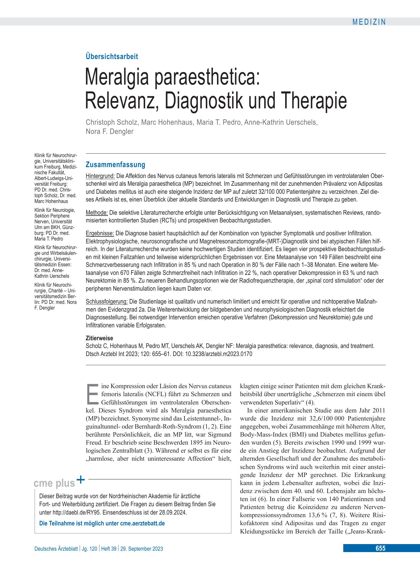 Vorschauseite 1: Meralgia paraesthetica: Relevanz, Diagnostik und Therapie – Deutsches Ärzteblatt