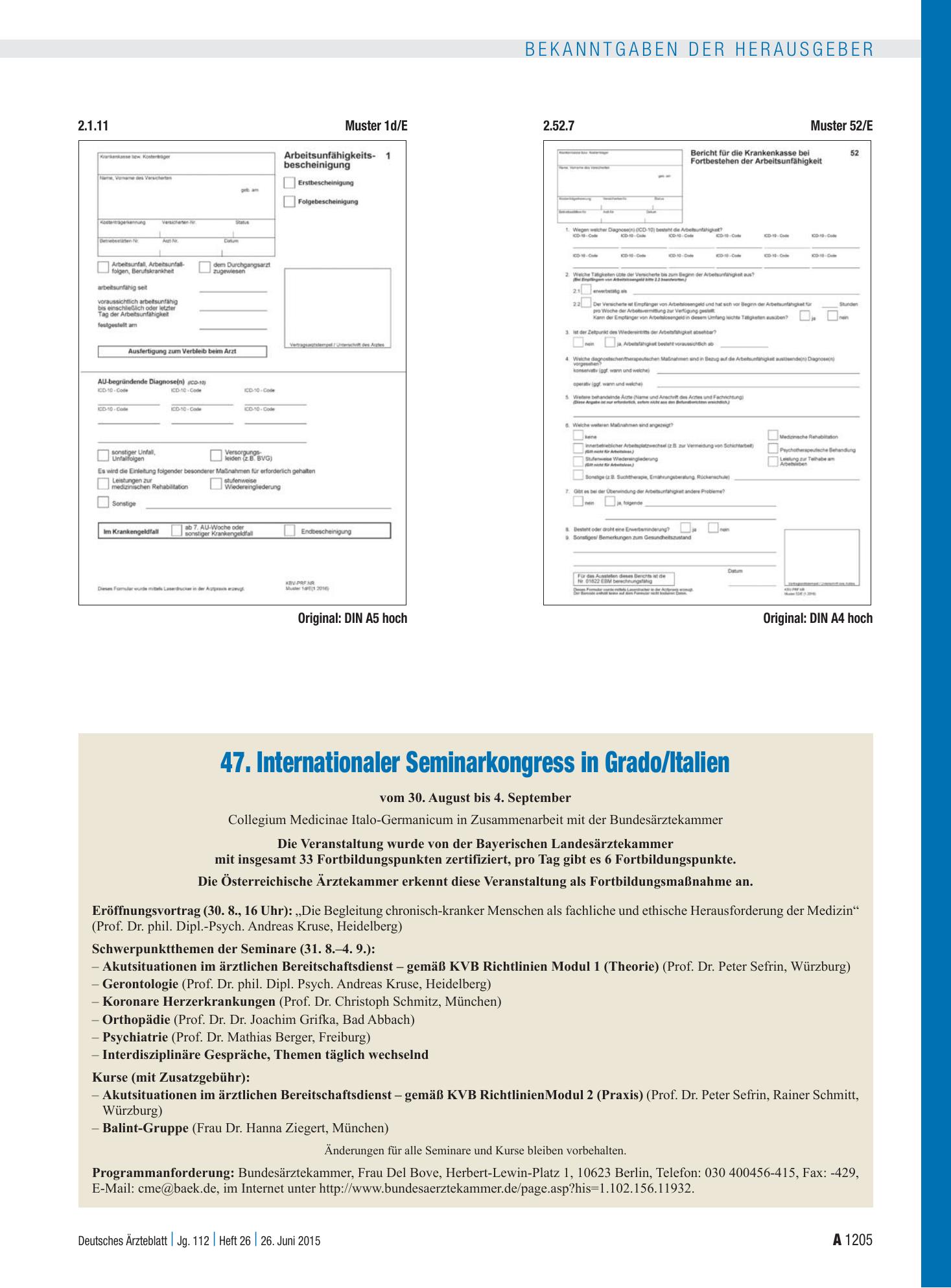 Vorschauseite 1: 47. Internationaler Seminarkongress in Grado/Italien – Deutsches Ärzteblatt