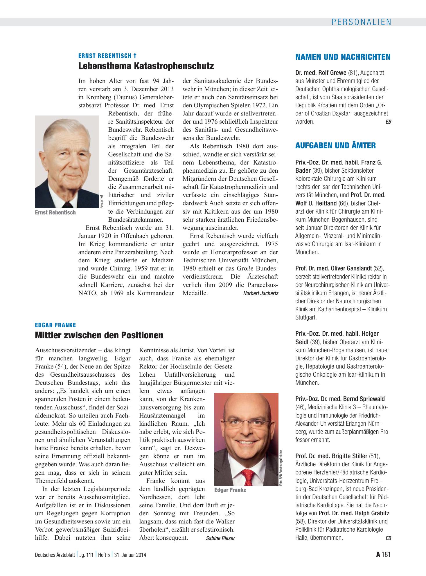 Vorschauseite 1: Aufgaben und Ämter – Deutsches Ärzteblatt