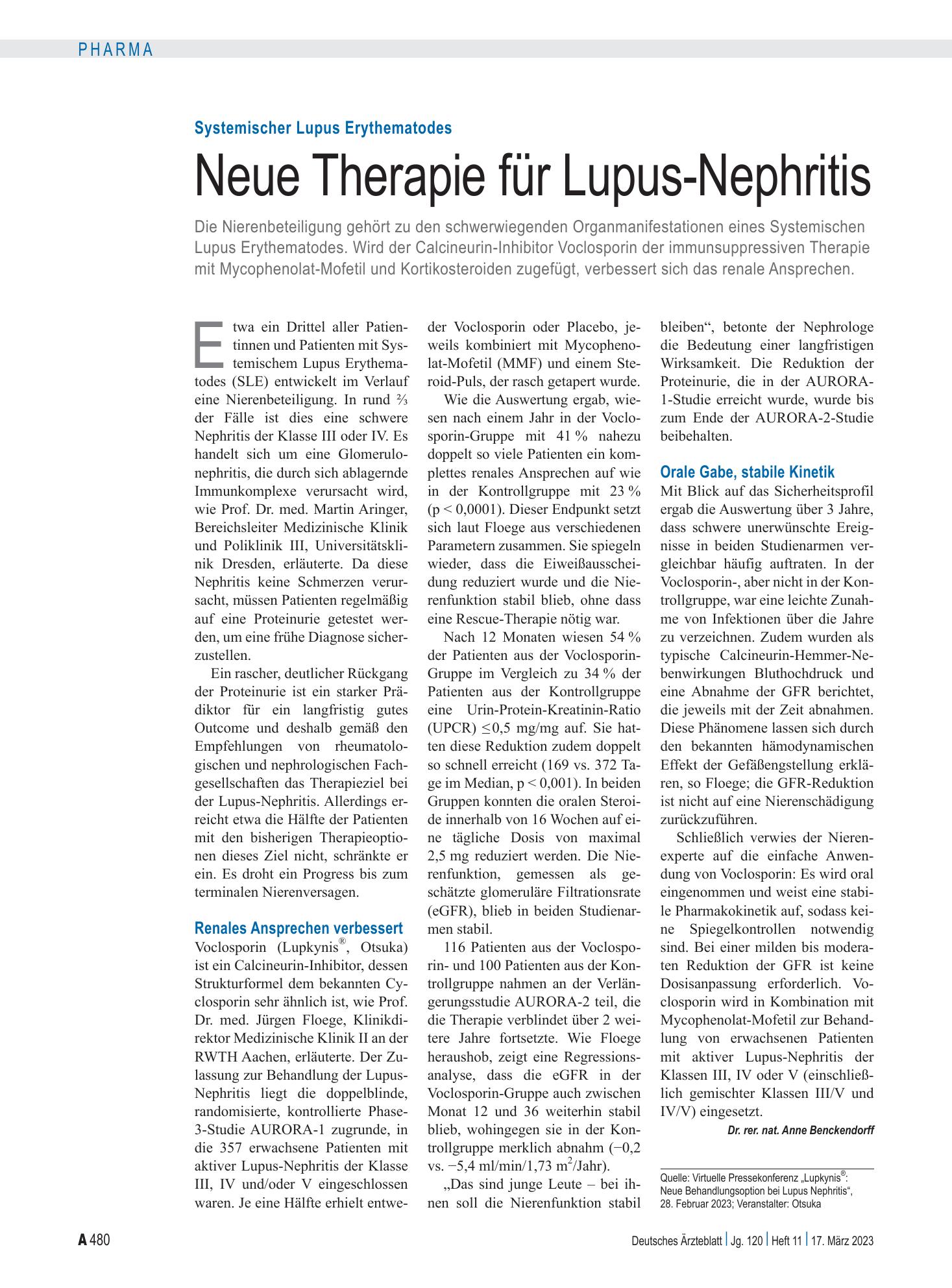 Vorschauseite 1: Systemischer Lupus Erythematodes: Neue Therapie für Lupus-Nephritis – Deutsches Ärzteblatt