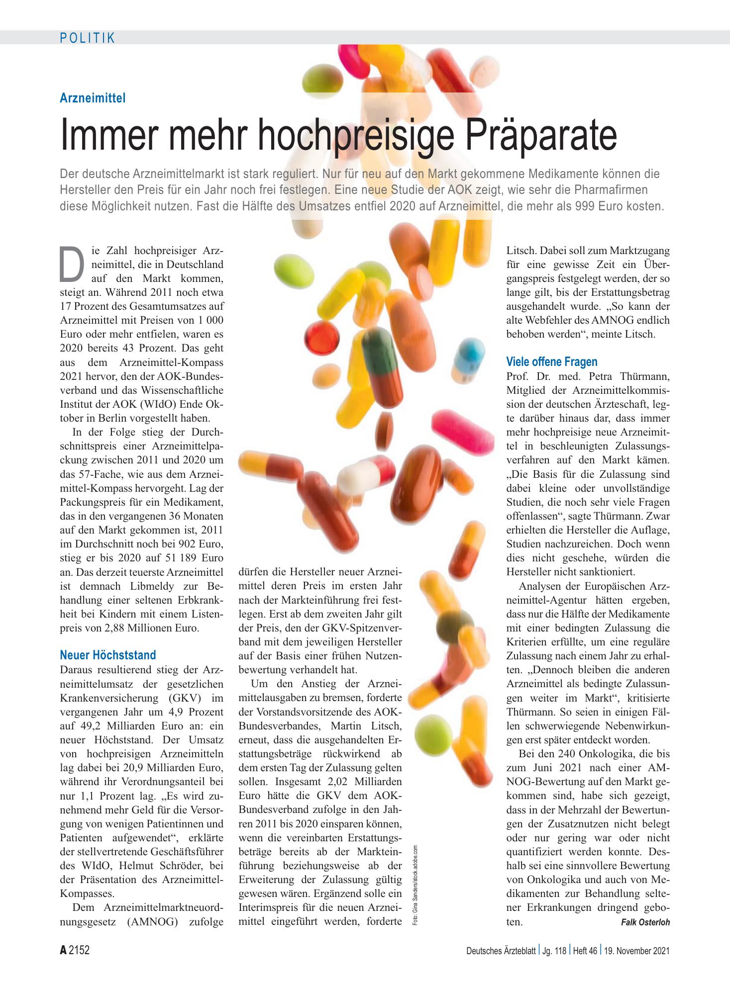 Vorschauseite 1: Arzneimittel: Immer mehr hochpreisige Präparate – Deutsches Ärzteblatt