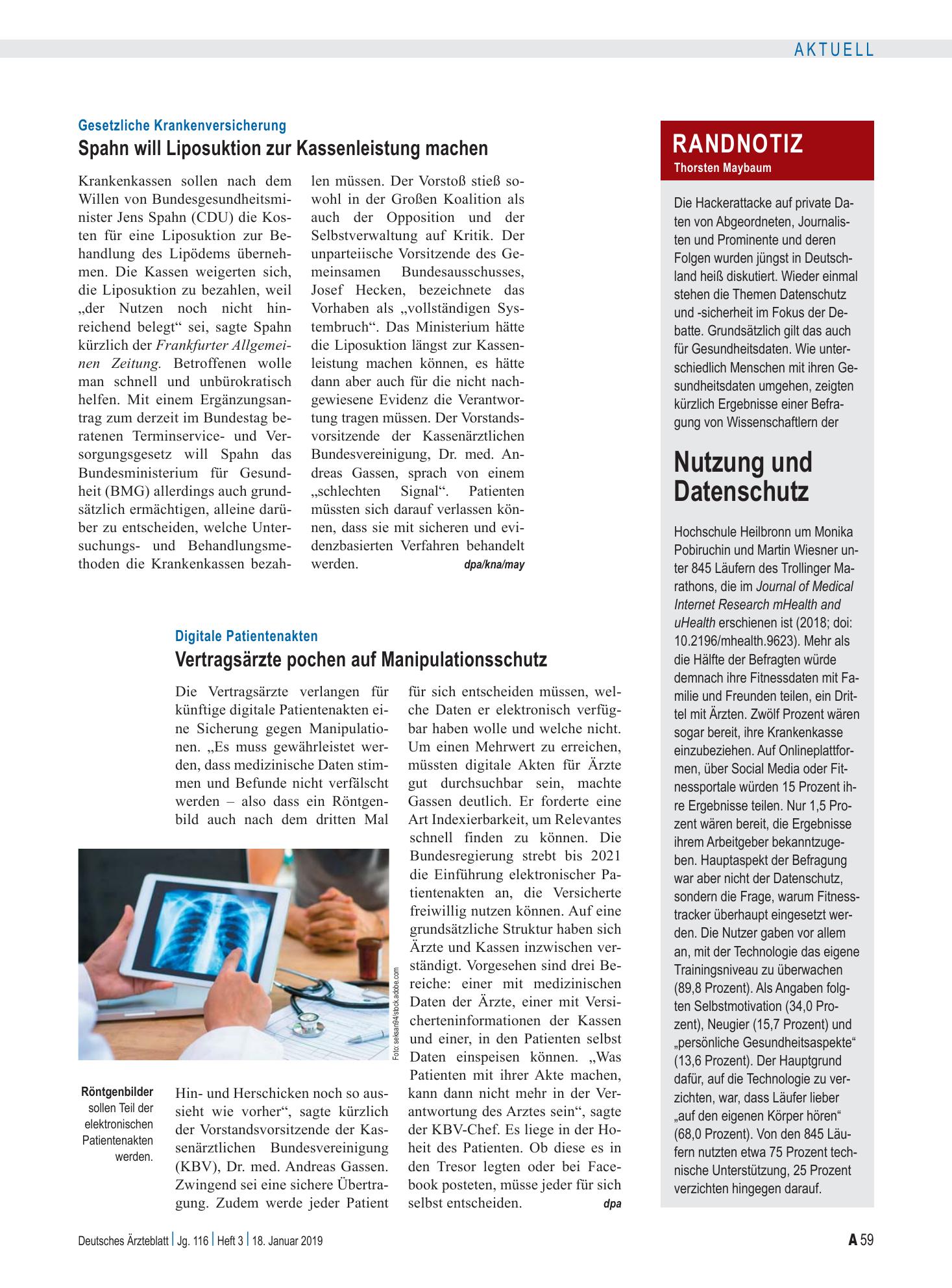 Vorschauseite 1: Randnotiz: Nutzung und Datenschutz – Deutsches Ärzteblatt