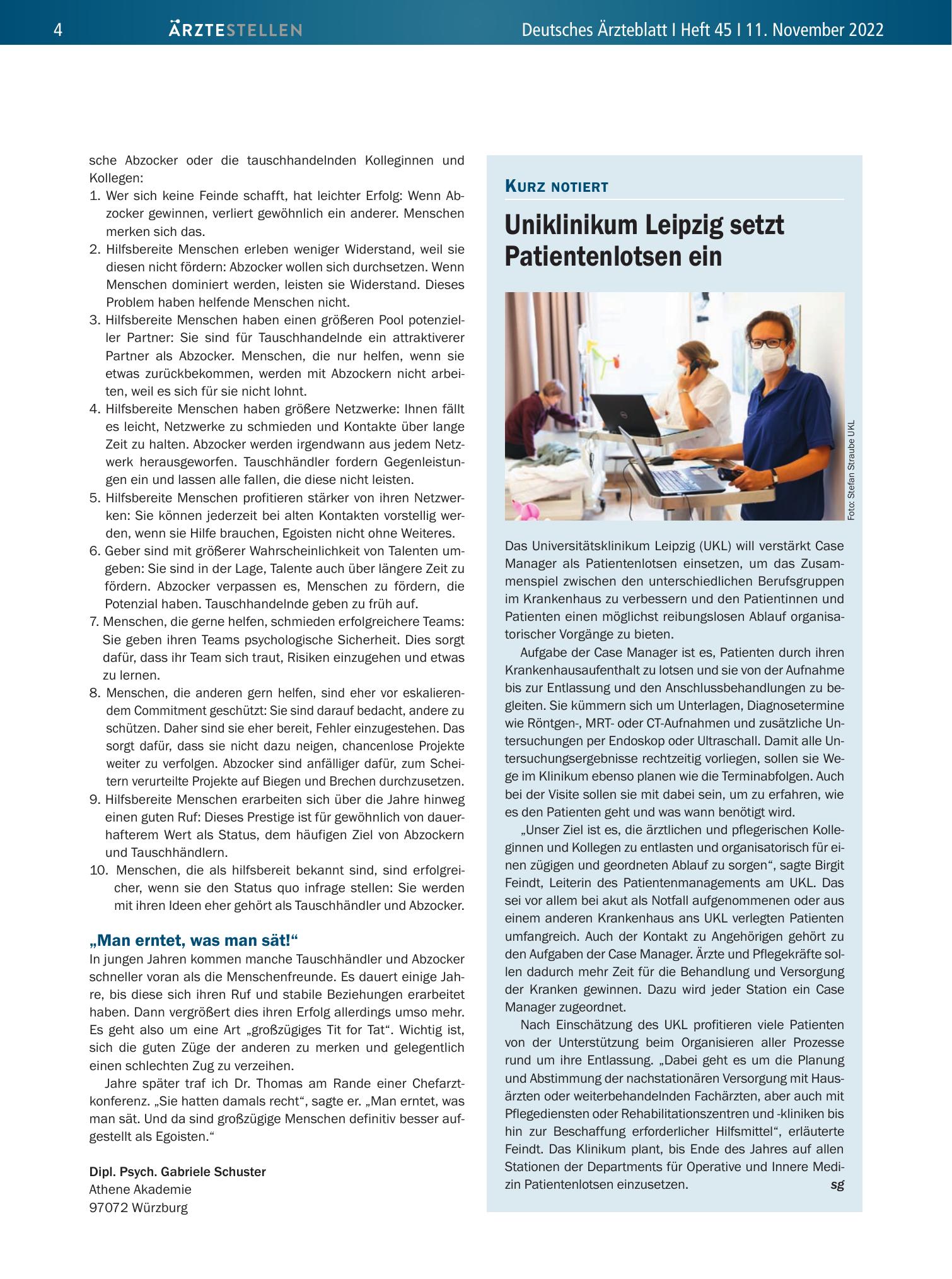 Vorschauseite 1: Uniklinikum Leipzig setzt Patientenlotsen ein – Deutsches Ärzteblatt