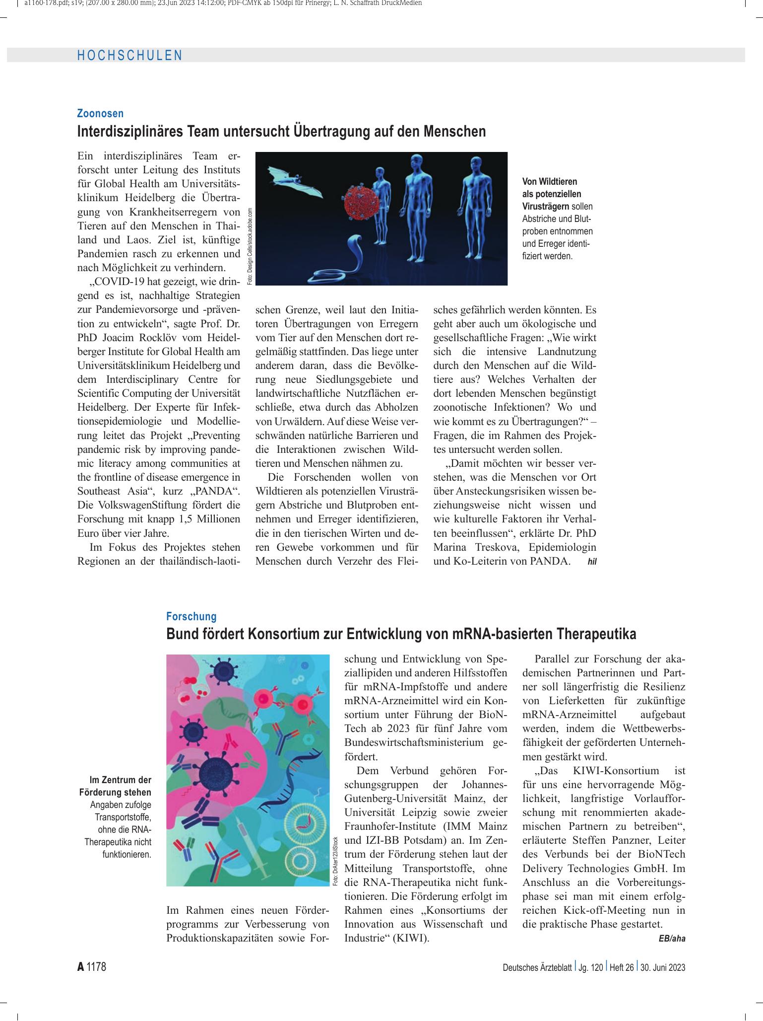 Vorschauseite 1: Forschung: Bund fördert Konsortium zur Entwicklung von mRNA-basierten Therapeutika – Deutsches Ärzteblatt