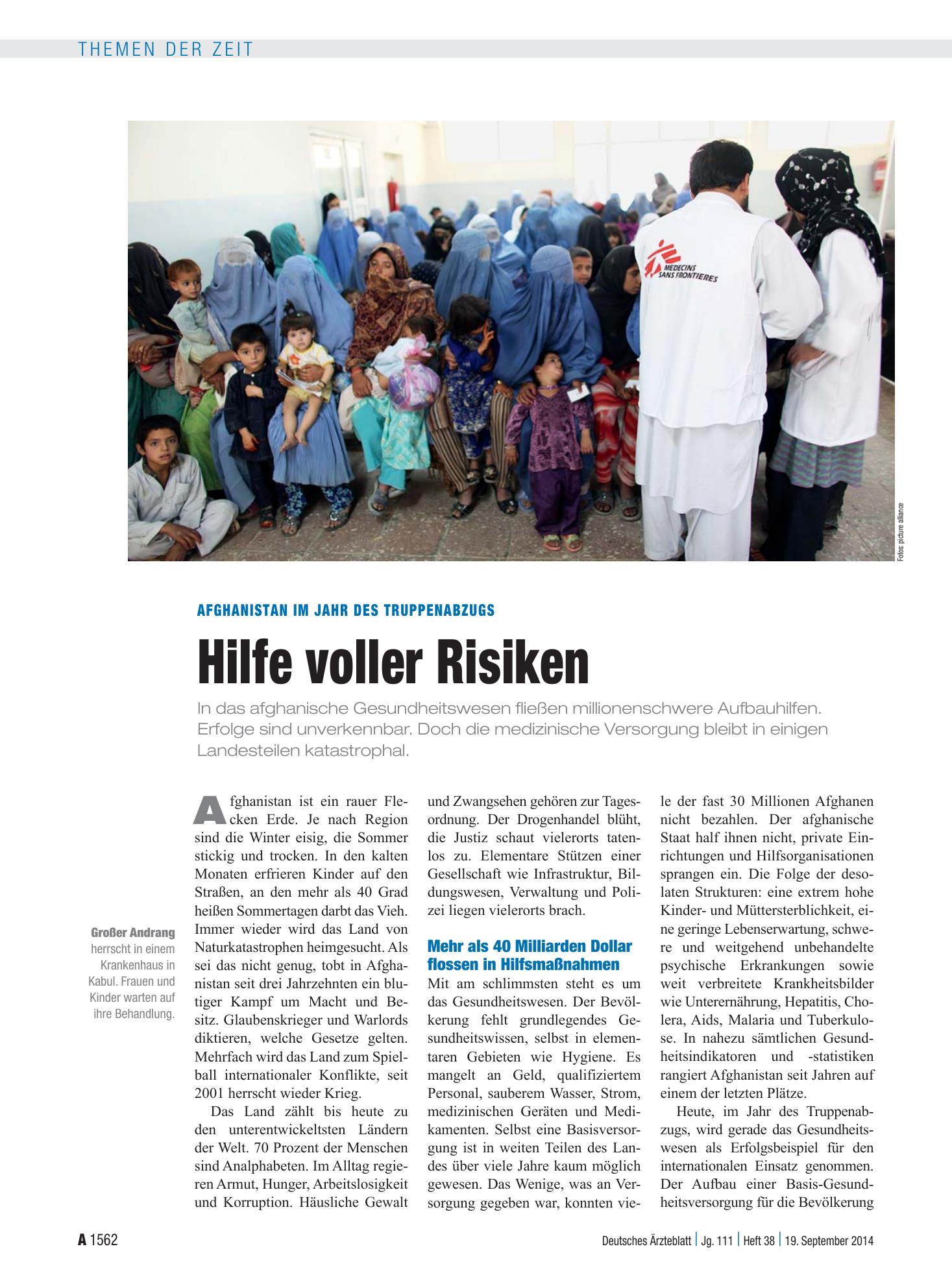 Vorschauseite 1: Afghanistan im Jahr des Truppenabzugs: Hilfe voller Risiken – Deutsches Ärzteblatt