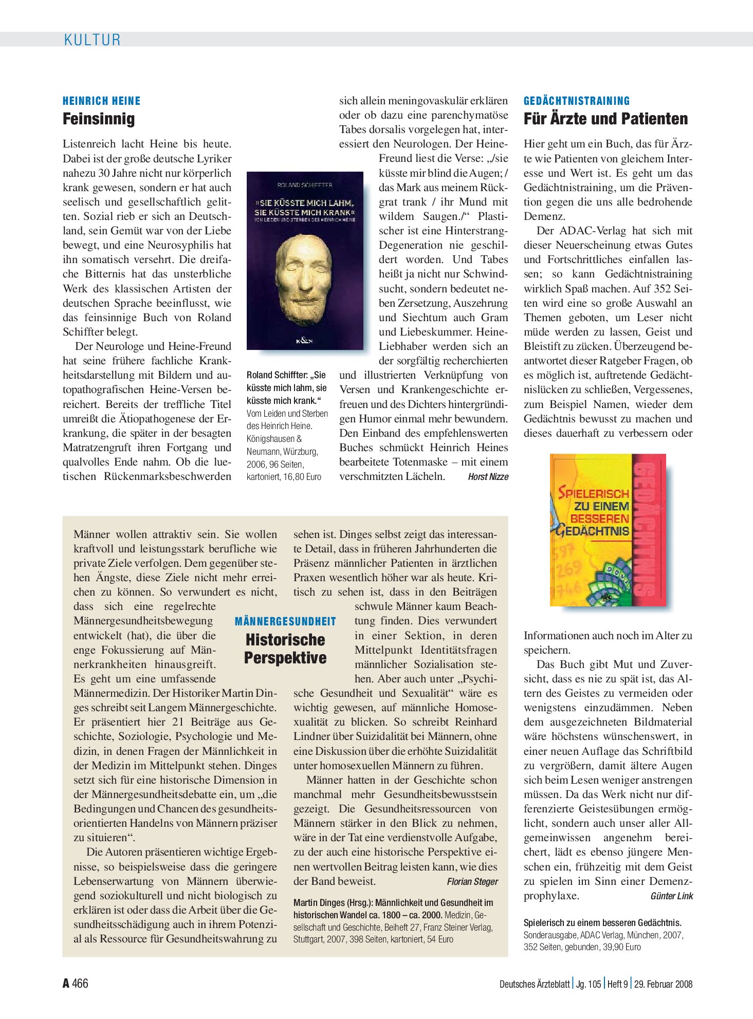Vorschauseite 1: Heinrich Heine: Feinsinnig – Deutsches Ärzteblatt