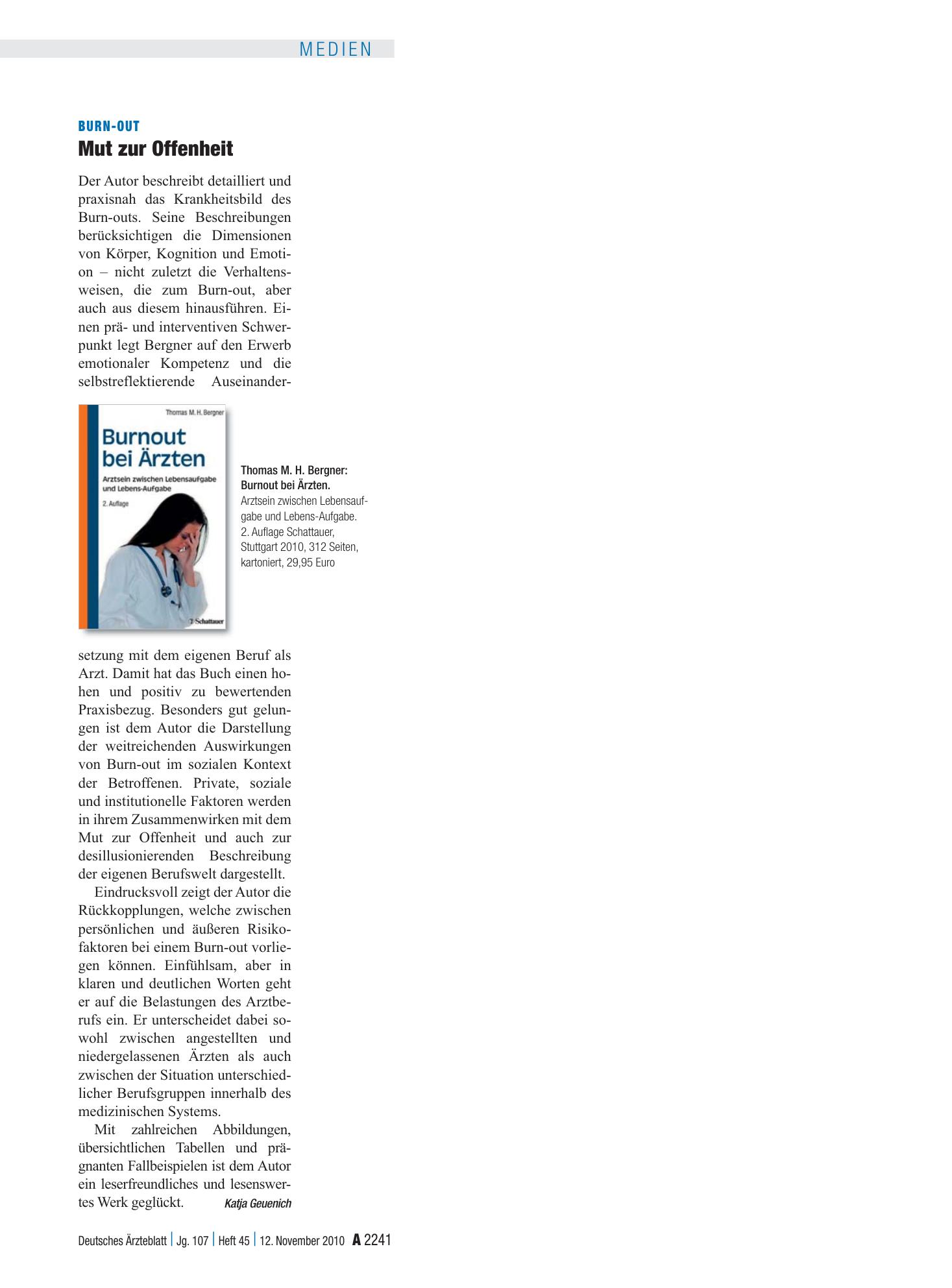 Vorschauseite 1: Burn-out: Mut zur Offenheit – Deutsches Ärzteblatt