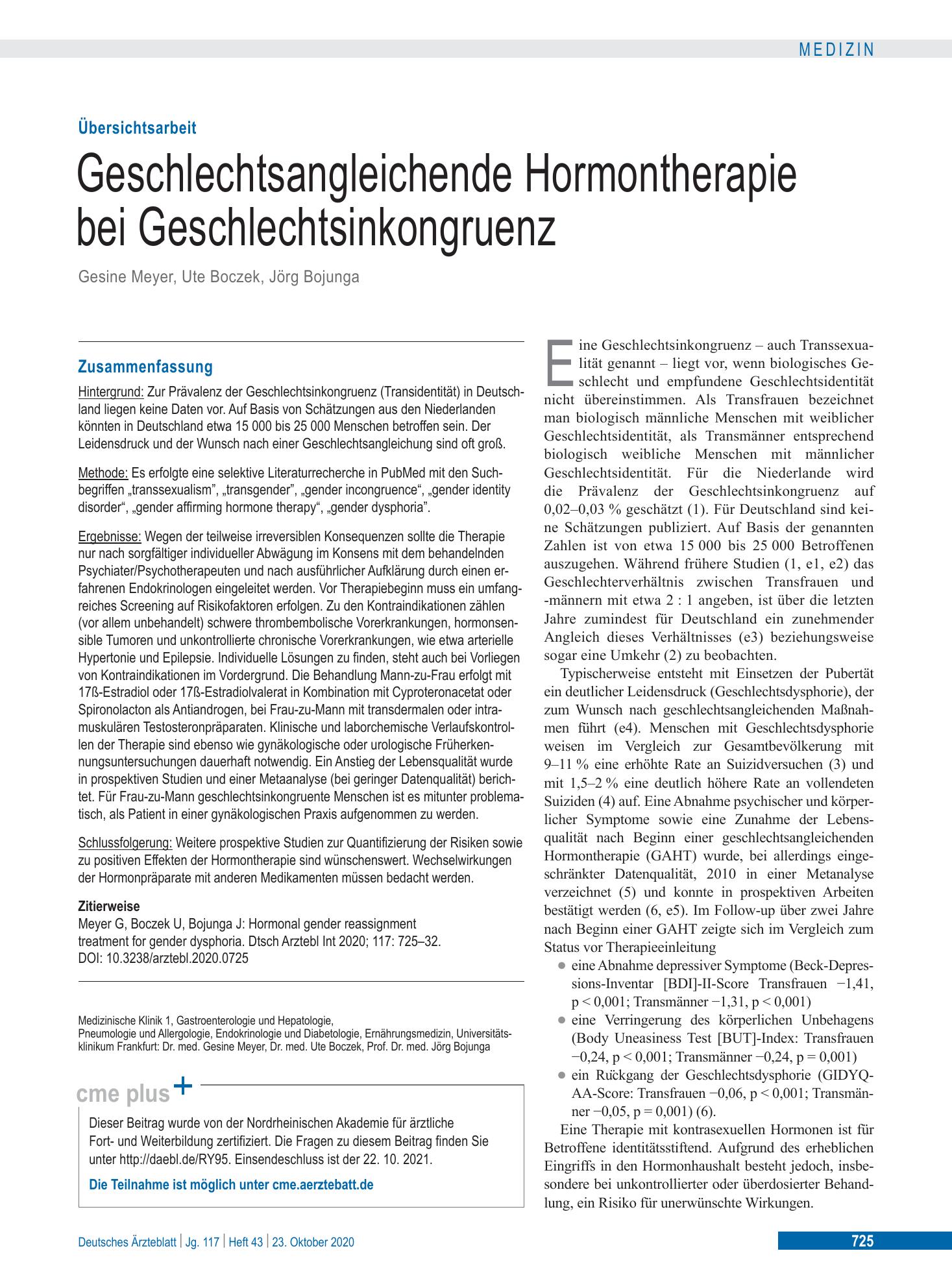 Vorschauseite 1: Geschlechtsangleichende Hormontherapie bei Geschlechtsinkongruenz – Deutsches Ärzteblatt