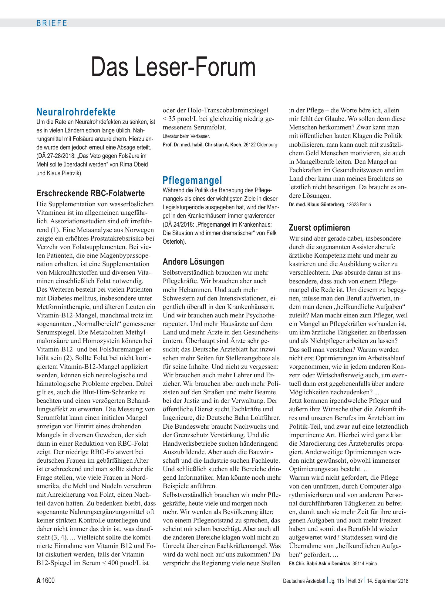 Vorschauseite 1: Pflegemangel: Andere Lösungen – Deutsches Ärzteblatt