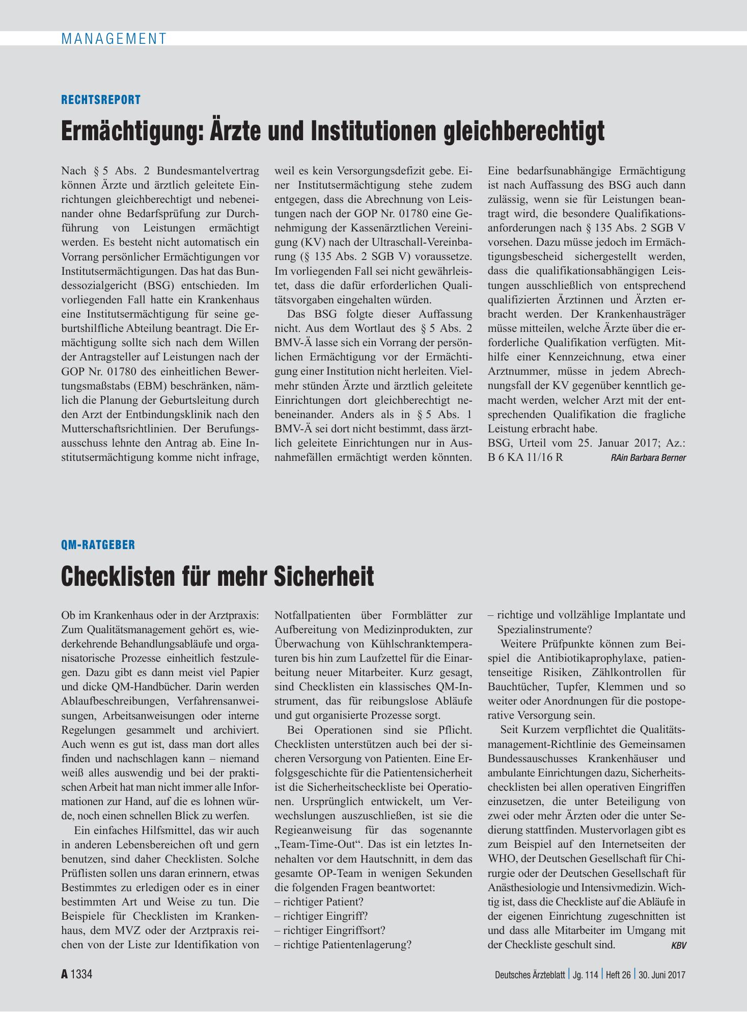 Vorschauseite 1: QM-Ratgeber: Checklisten für mehr Sicherheit – Deutsches Ärzteblatt