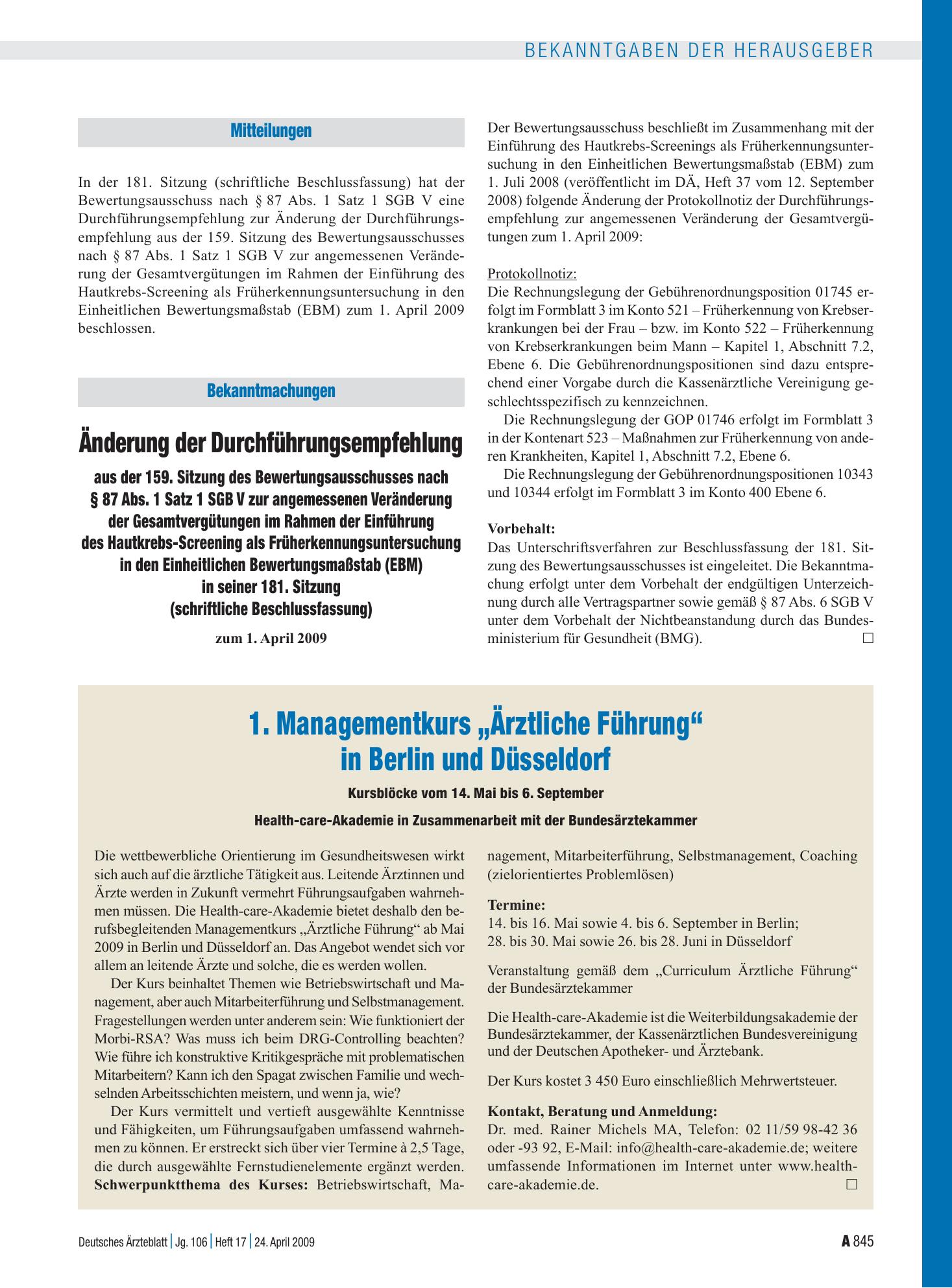 Vorschauseite 1: Mitteilungen – Deutsches Ärzteblatt