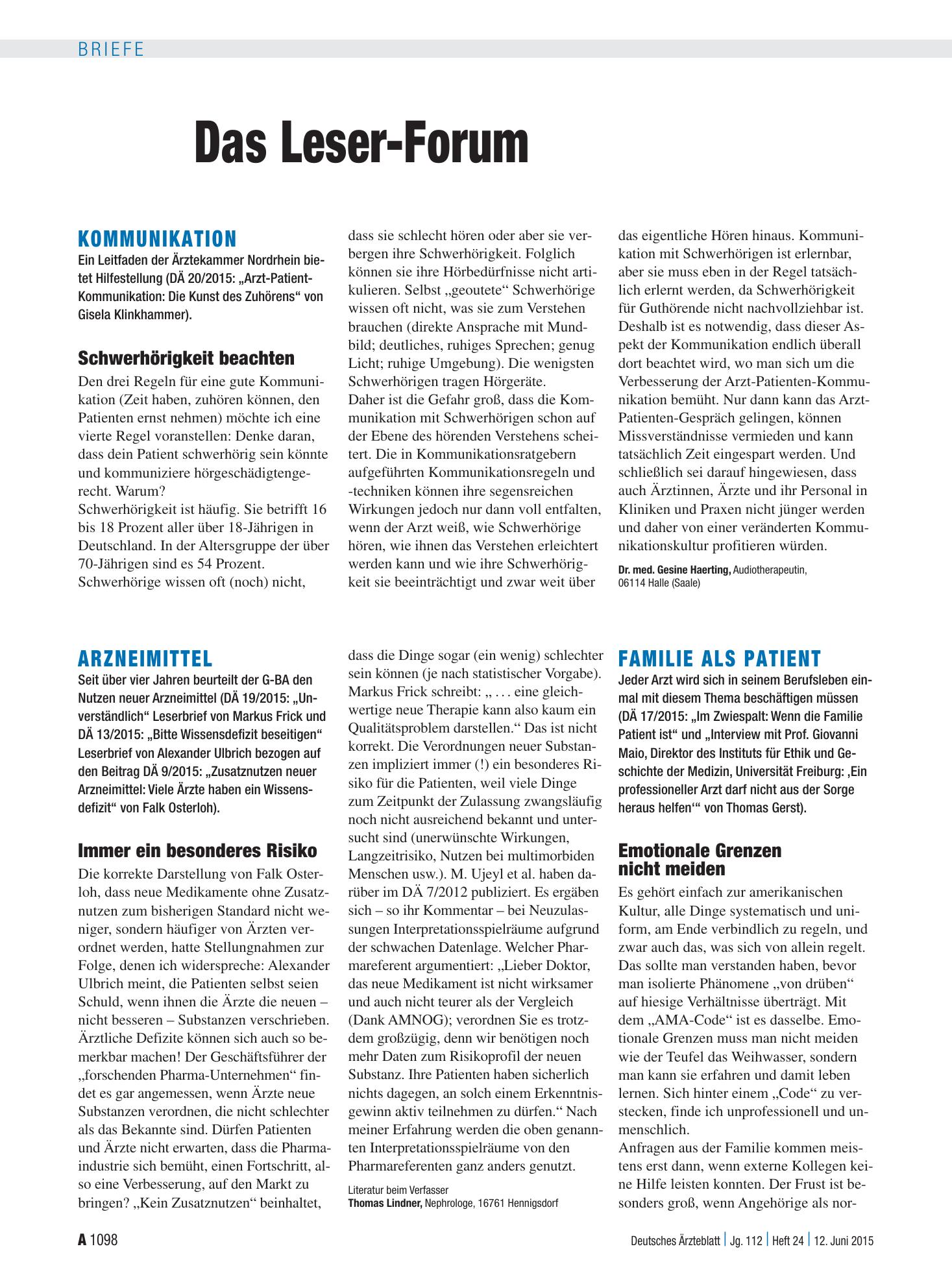 Vorschauseite 1: Arzneimittel: Immer ein besonderes Risiko – Deutsches Ärzteblatt