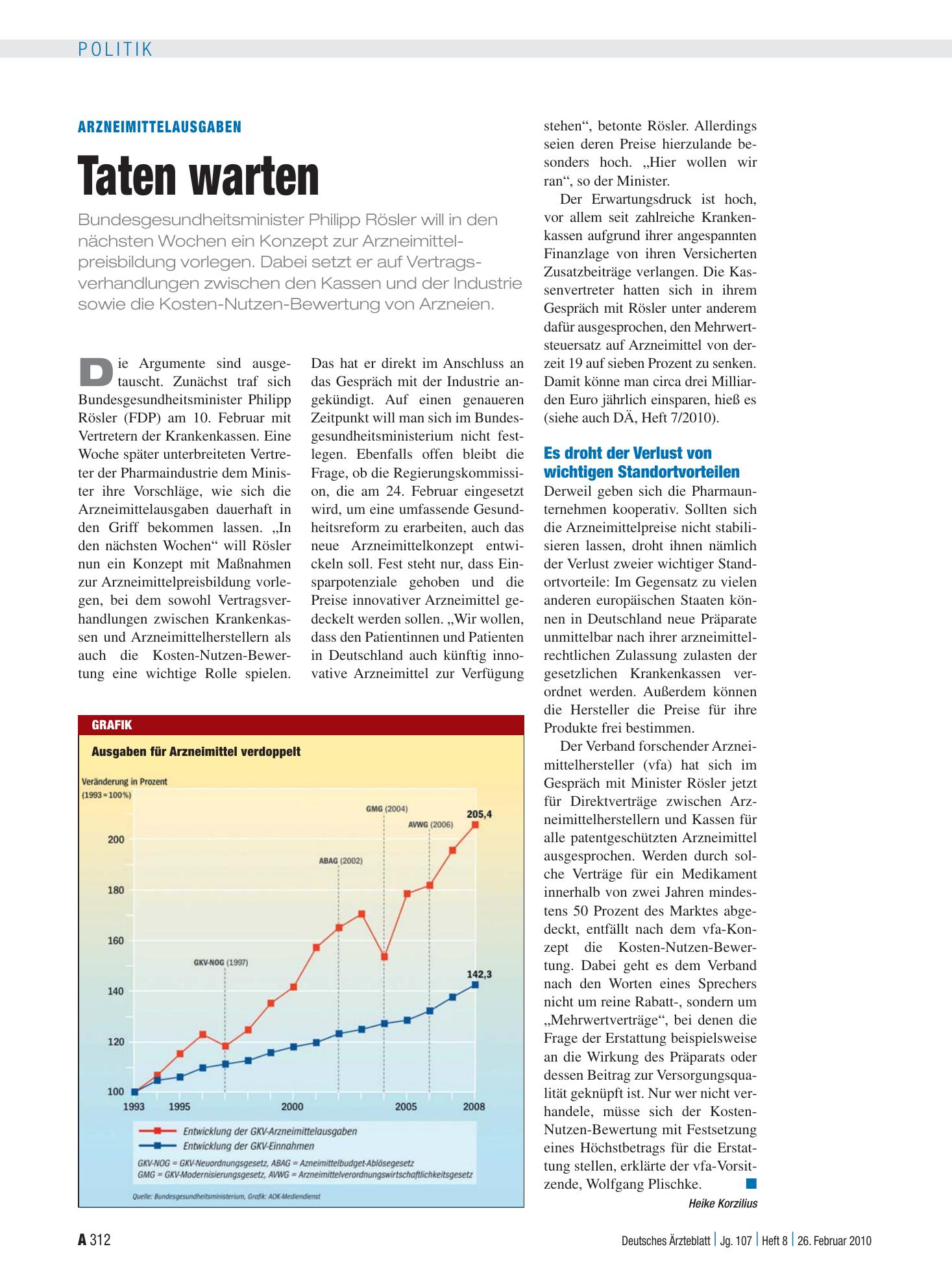 Vorschauseite 1: Arzneimittelausgaben: Taten warten – Deutsches Ärzteblatt