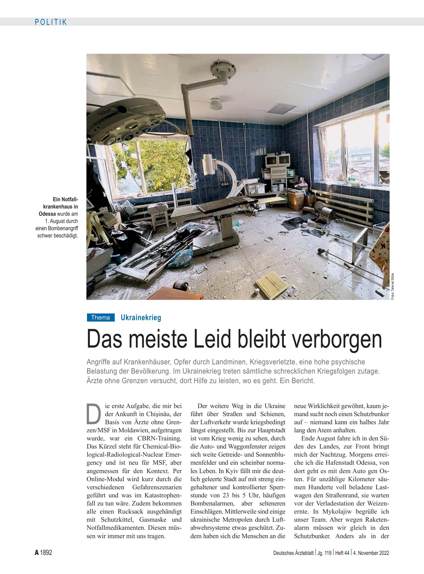Vorschauseite 1: Ukrainekrieg: Das meiste Leid bleibt verborgen – Deutsches Ärzteblatt