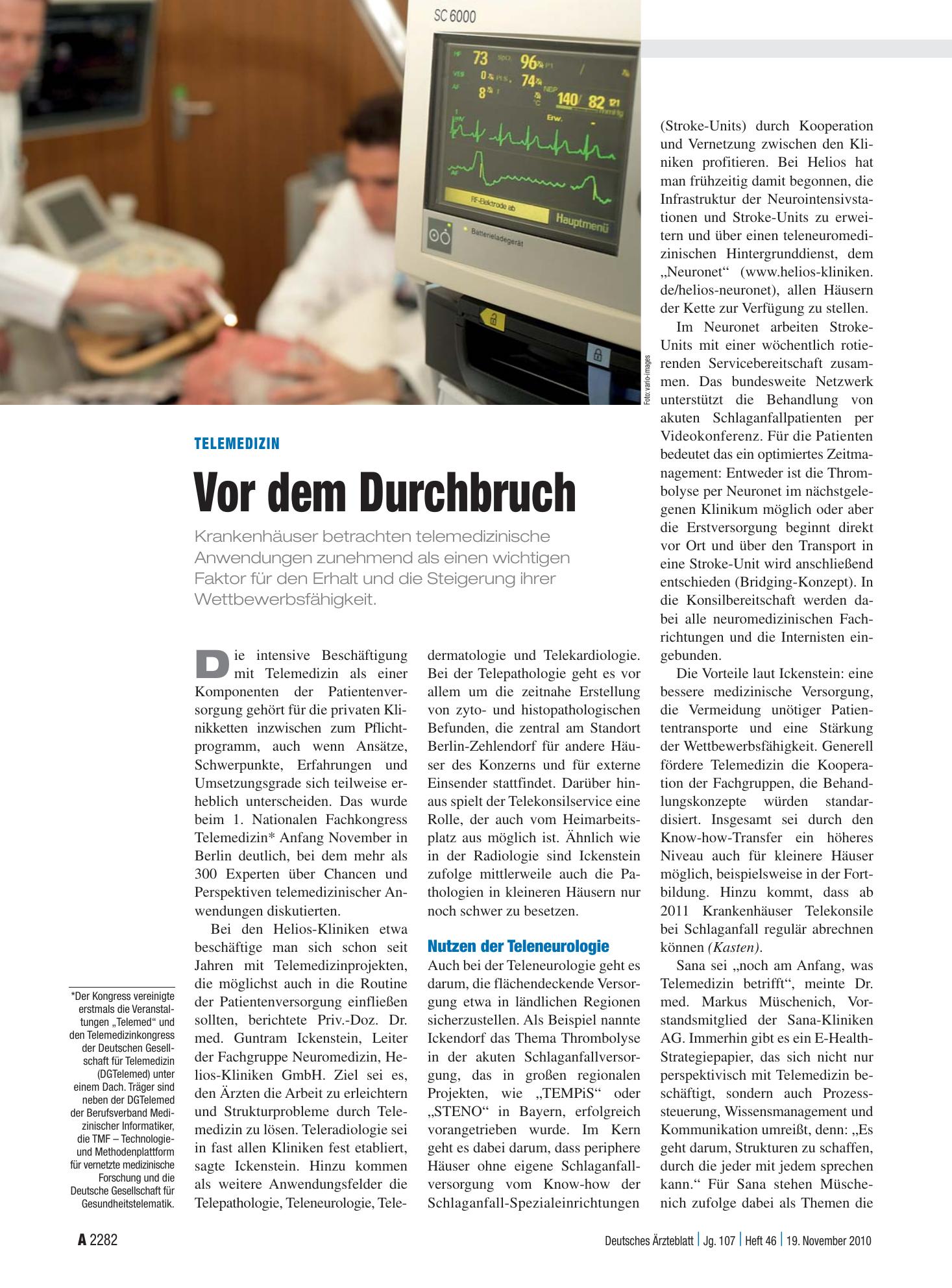Vorschauseite 1: Telemedizin: Vor dem Durchbruch – Deutsches Ärzteblatt