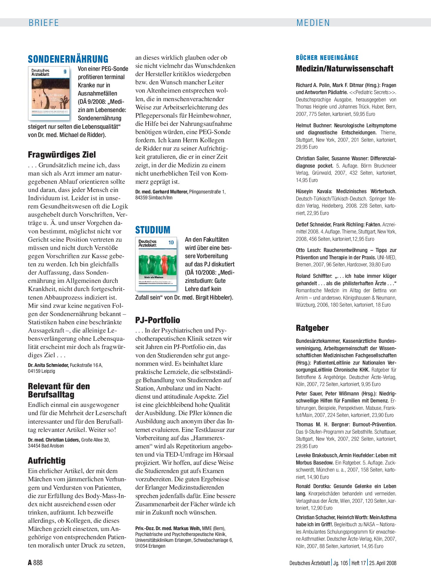Vorschauseite 1: Bücher Neueingänge: Ratgeber – Deutsches Ärzteblatt