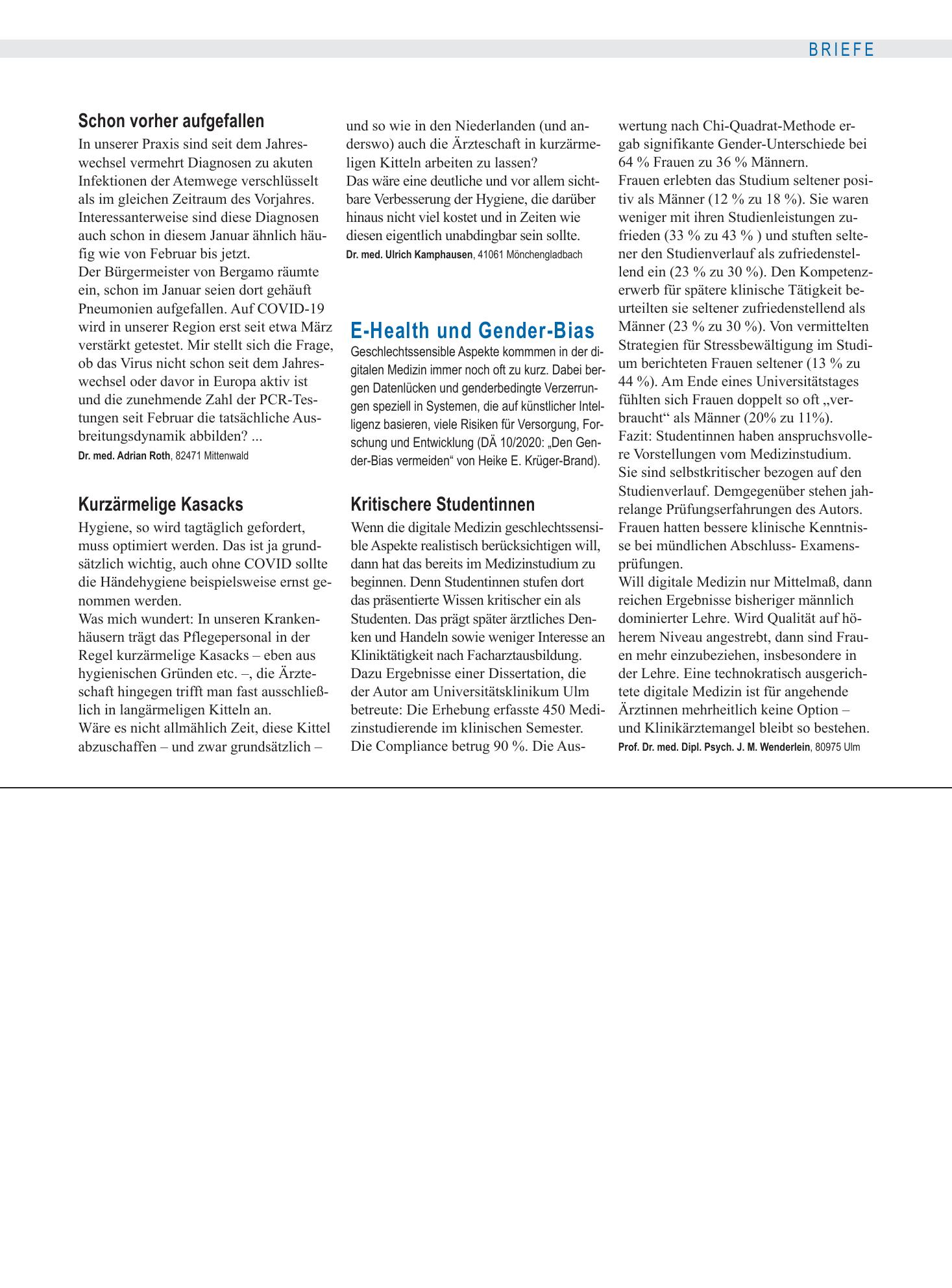 Vorschauseite 1: COVID-19: Kurzärmelige Kasacks – Deutsches Ärzteblatt