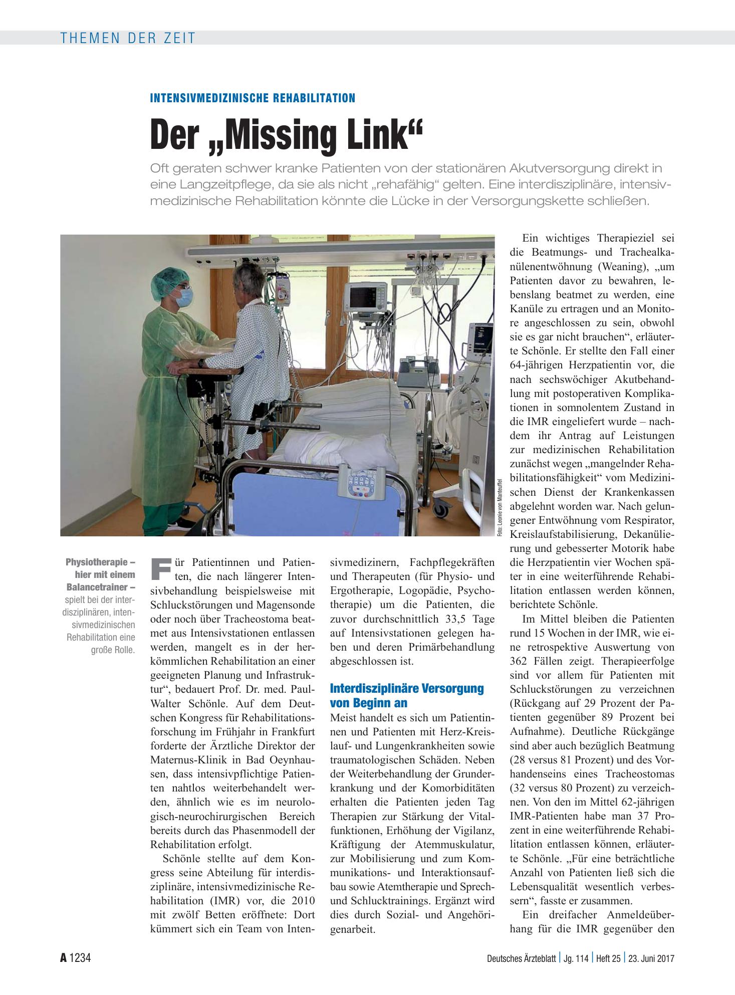 Vorschauseite 1: Intensivmedizinische Rehabilitation: Der „Missing Link“ – Deutsches Ärzteblatt