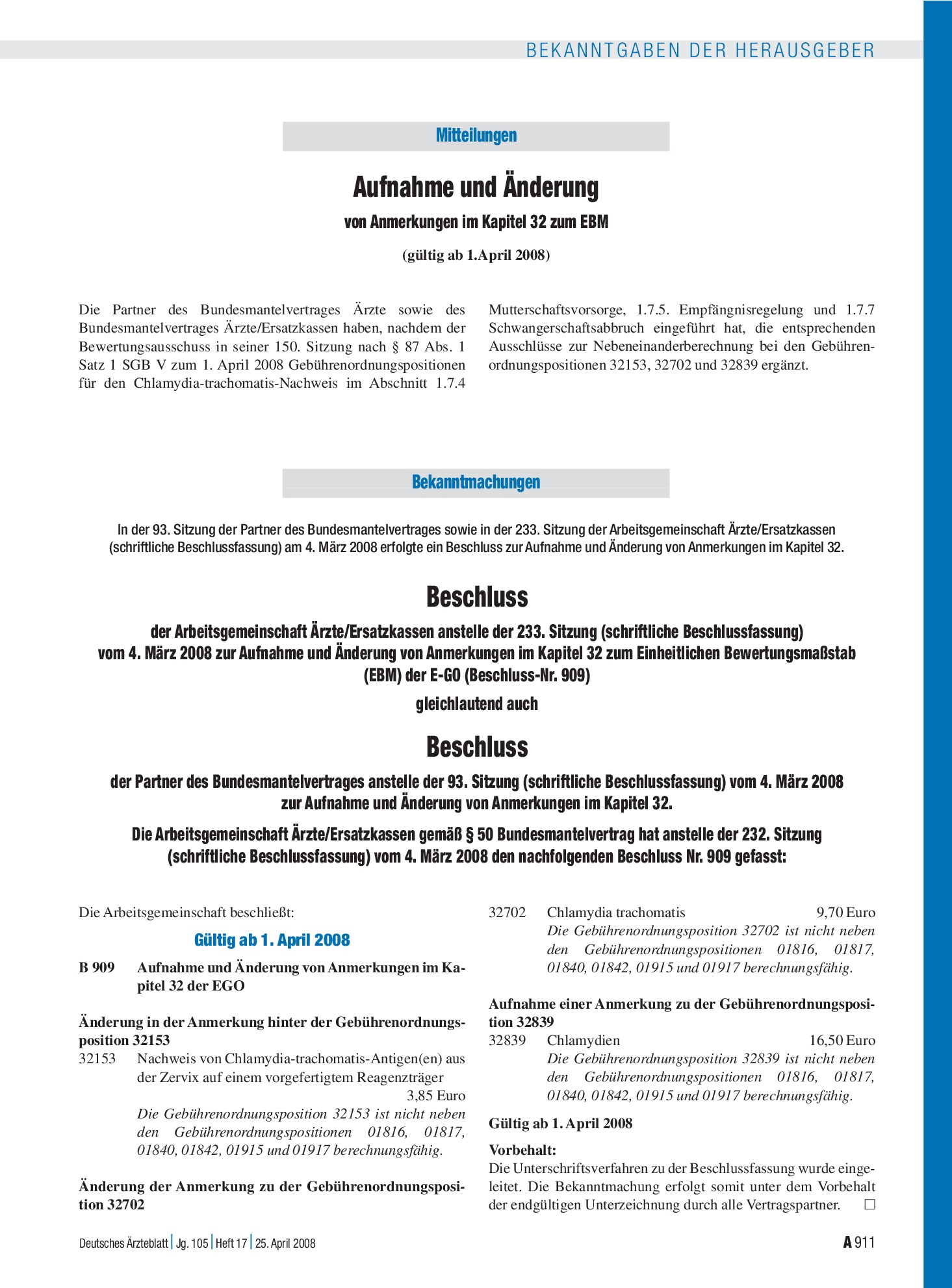 Vorschauseite 1: Bekanntmachungen – Deutsches Ärzteblatt