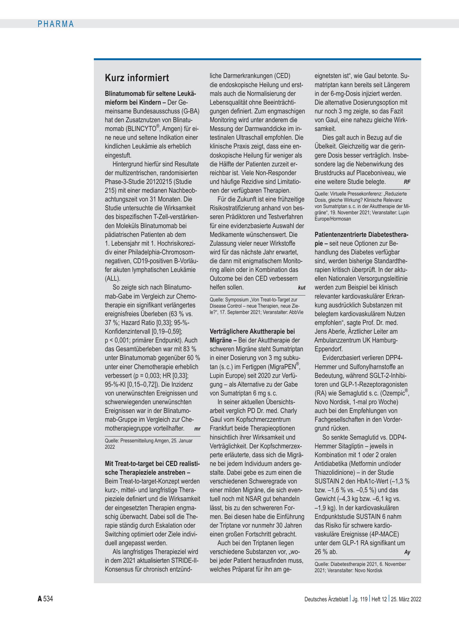 Vorschauseite 1: Kurz informiert – Deutsches Ärzteblatt
